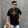 PRADA*Prada* Loose Fit Printed Logo Design Spring Summer New Round Neck Fashion Short Sleeve T-Shirt, Soft and Comfortable Unisex Wear, Versatile Casual Essential