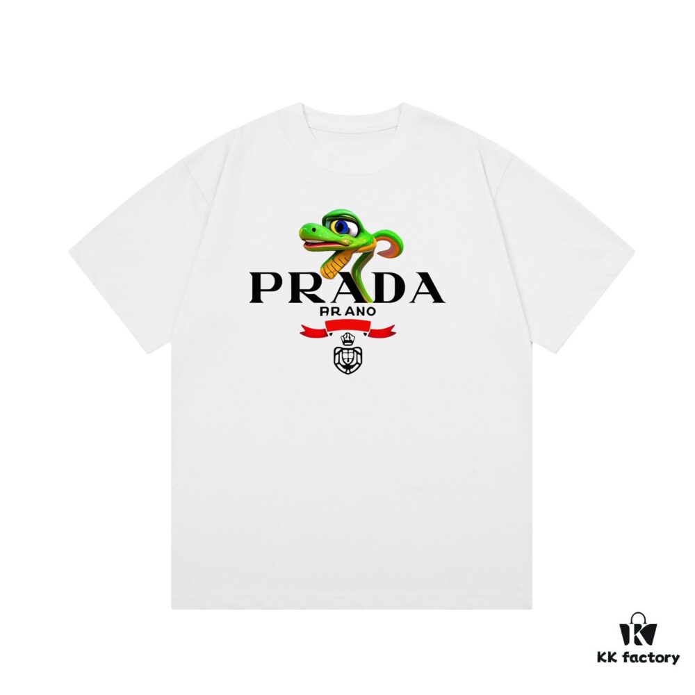 PRADA*Prada* Loose Fit Printed Logo Design Spring Summer New Fashion Crew Neck Short Sleeve T-Shirt, Soft and Comfortable Unisex Wear, Versatile Casual Essential