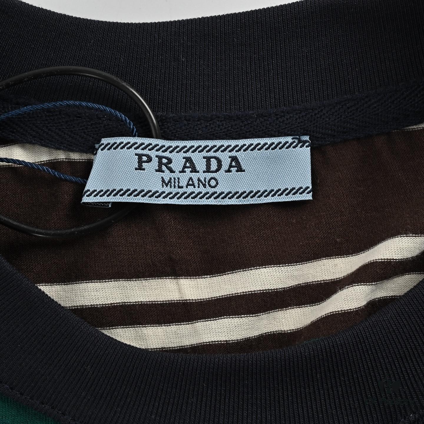 Prada Pocket Logo Striped Short Sleeve T-Shirt