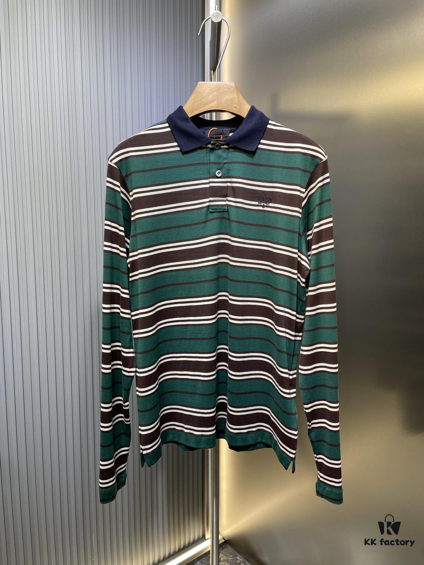 Prada Striped Long-Sleeve Polo Shirt