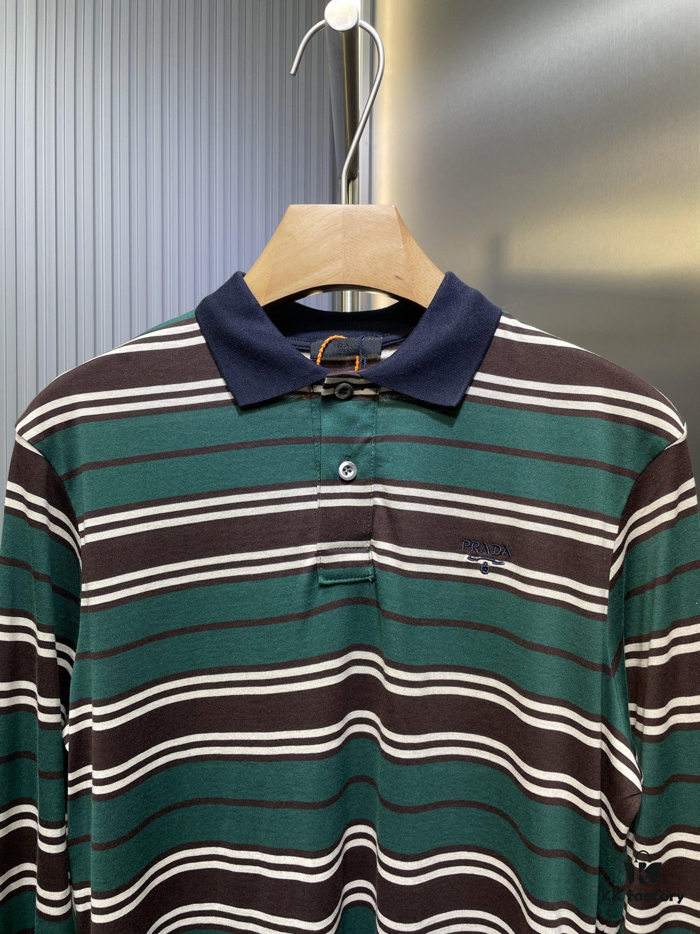 Prada Striped Long-Sleeve Polo Shirt