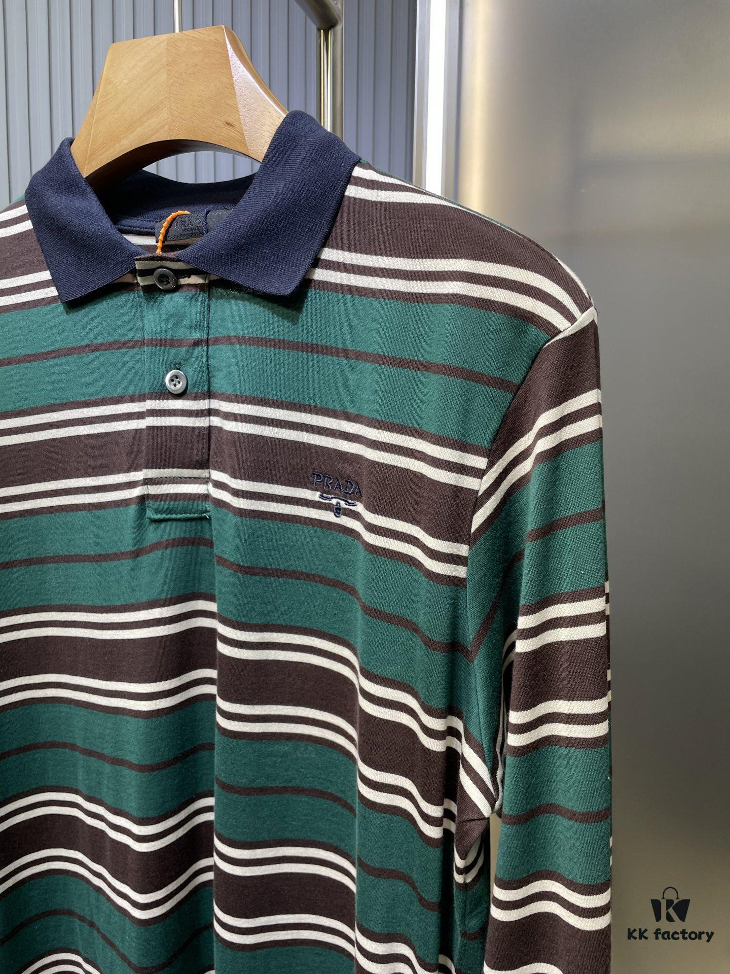 Prada Striped Long-Sleeve Polo Shirt