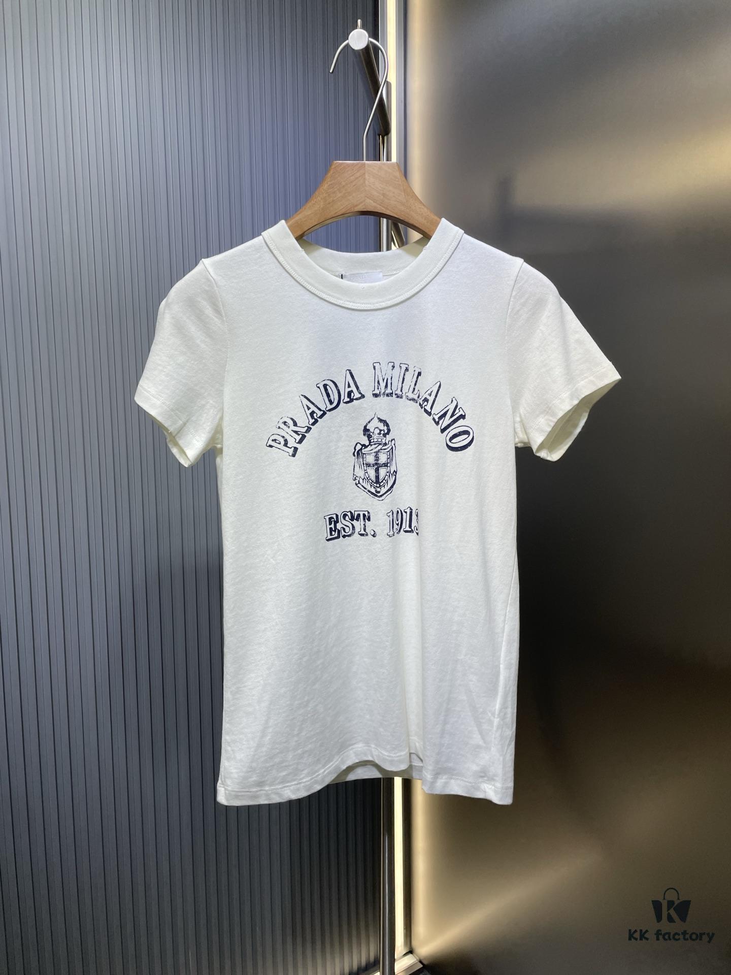 Prada 2025 Latest Triangle Logo Printed Cotton Short-Sleeve T-Shirt, Soft and Comfortable Fabric, Fresh Design Inspiration, Highly Stylish and Representative, Comfortable, Breathable Touch, Extremely Fashionable and Timeless with Character, Premium and Versatile Look