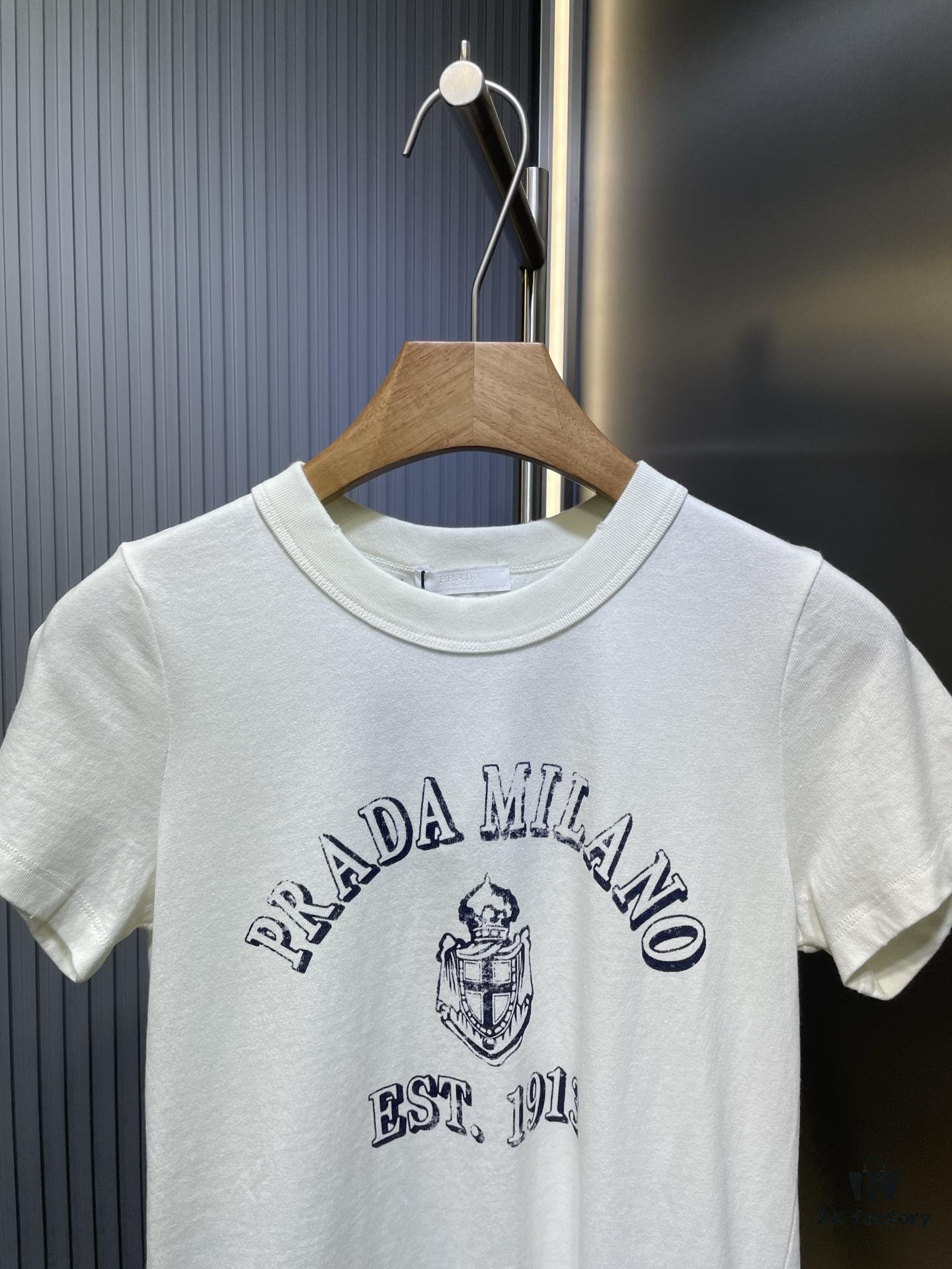 Prada 2025 Latest Triangle Logo Printed Cotton Short-Sleeve T-Shirt, Soft and Comfortable Fabric, Fresh Design Inspiration, Highly Stylish and Representative, Comfortable, Breathable Touch, Extremely Fashionable and Timeless with Character, Premium and Versatile Look
