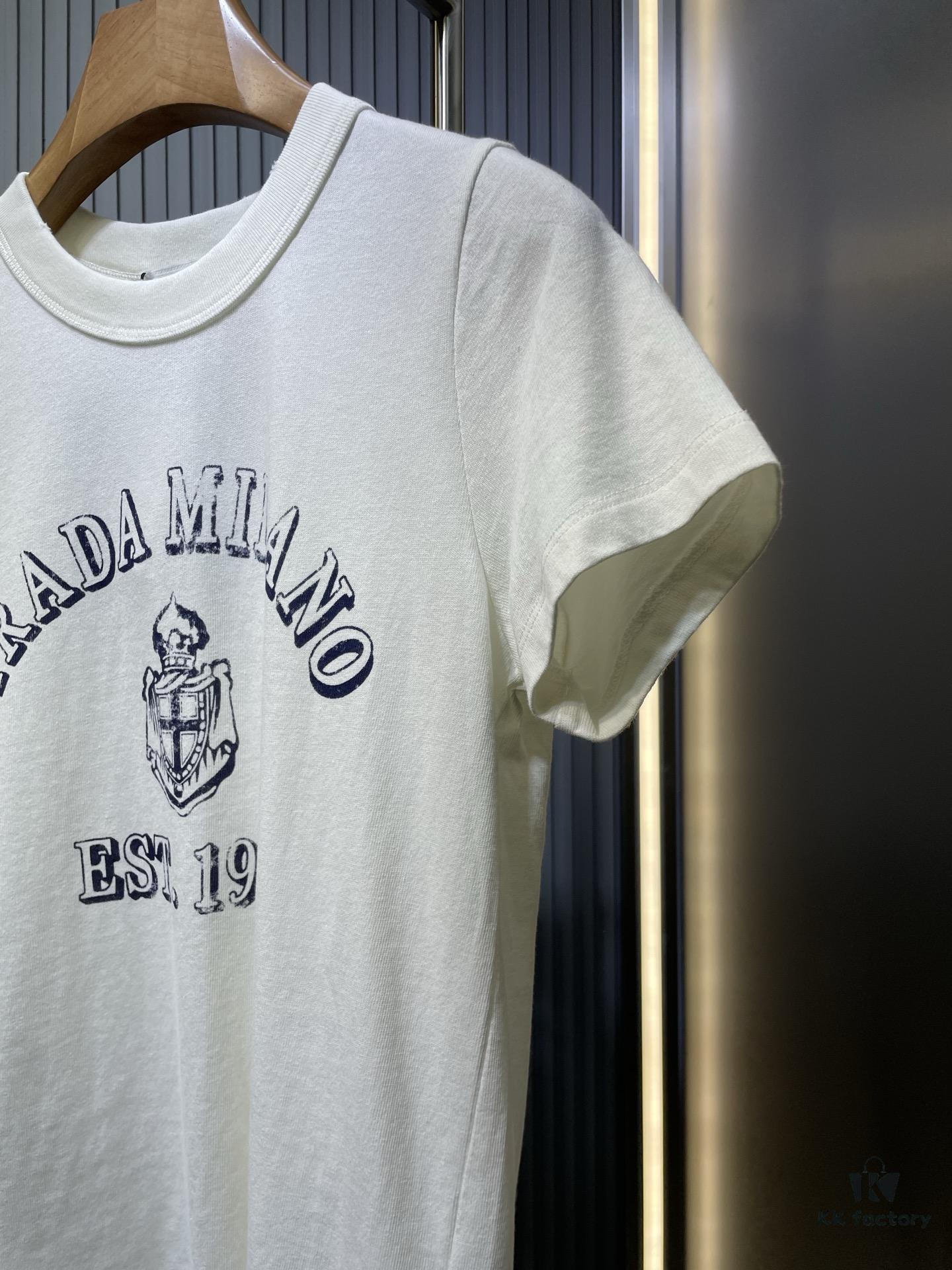 Prada 2025 Latest Triangle Logo Printed Cotton Short-Sleeve T-Shirt, Soft and Comfortable Fabric, Fresh Design Inspiration, Highly Stylish and Representative, Comfortable, Breathable Touch, Extremely Fashionable and Timeless with Character, Premium and Versatile Look