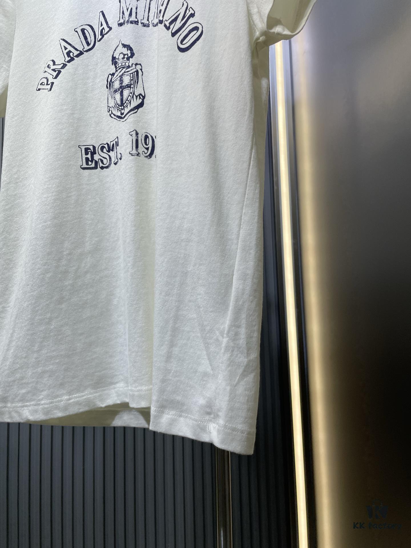 Prada 2025 Latest Triangle Logo Printed Cotton Short-Sleeve T-Shirt, Soft and Comfortable Fabric, Fresh Design Inspiration, Highly Stylish and Representative, Comfortable, Breathable Touch, Extremely Fashionable and Timeless with Character, Premium and Versatile Look