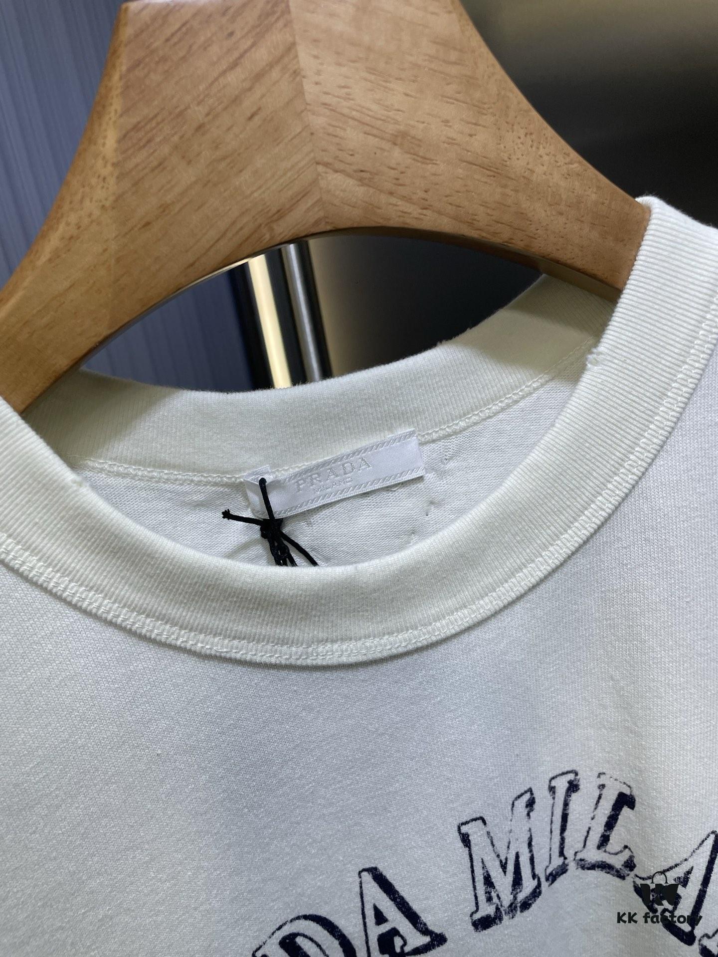 Prada 2025 Latest Triangle Logo Printed Cotton Short-Sleeve T-Shirt, Soft and Comfortable Fabric, Fresh Design Inspiration, Highly Stylish and Representative, Comfortable, Breathable Touch, Extremely Fashionable and Timeless with Character, Premium and Versatile Look