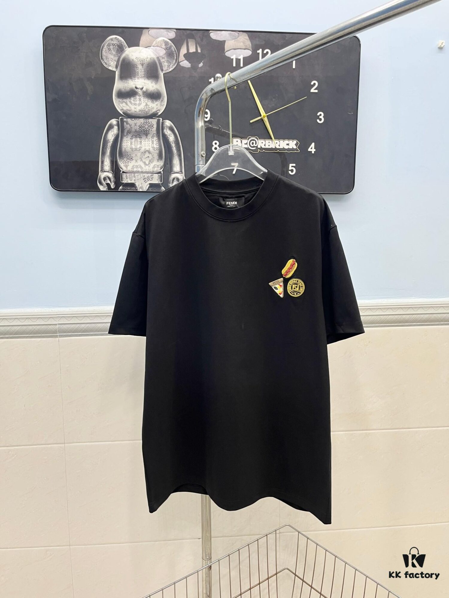 FENDI Men's 3D Embroidered Cotton Short Sleeve T-Shirt, Premium 280g Double-Layer Cotton Fabric, Comfortable and Soft, Spring/Summer New Arrival