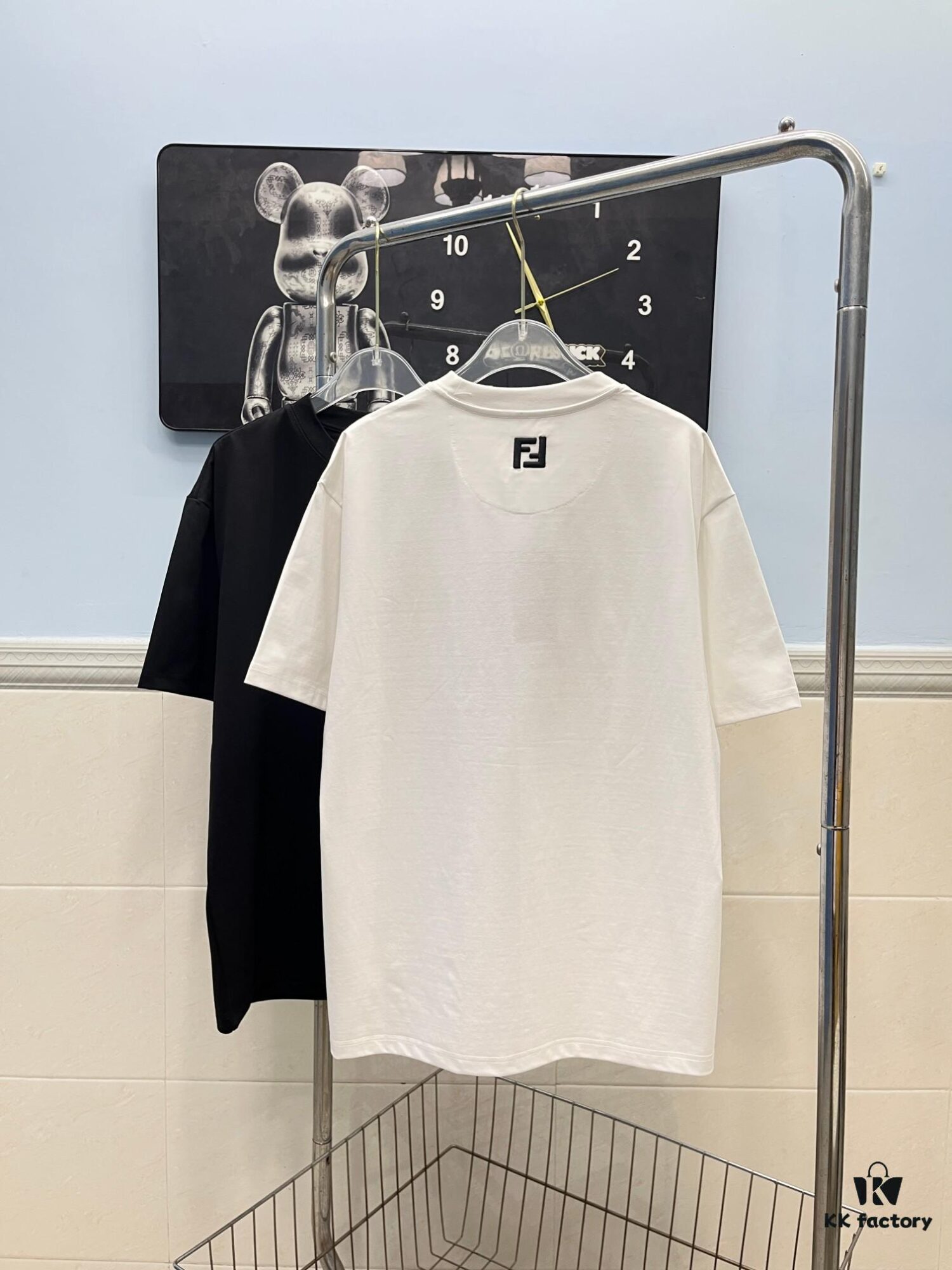 FENDI Men's 3D Embroidered Cotton Short Sleeve T-Shirt, Premium 280g Double-Layer Cotton Fabric, Comfortable and Soft, Spring/Summer New Arrival