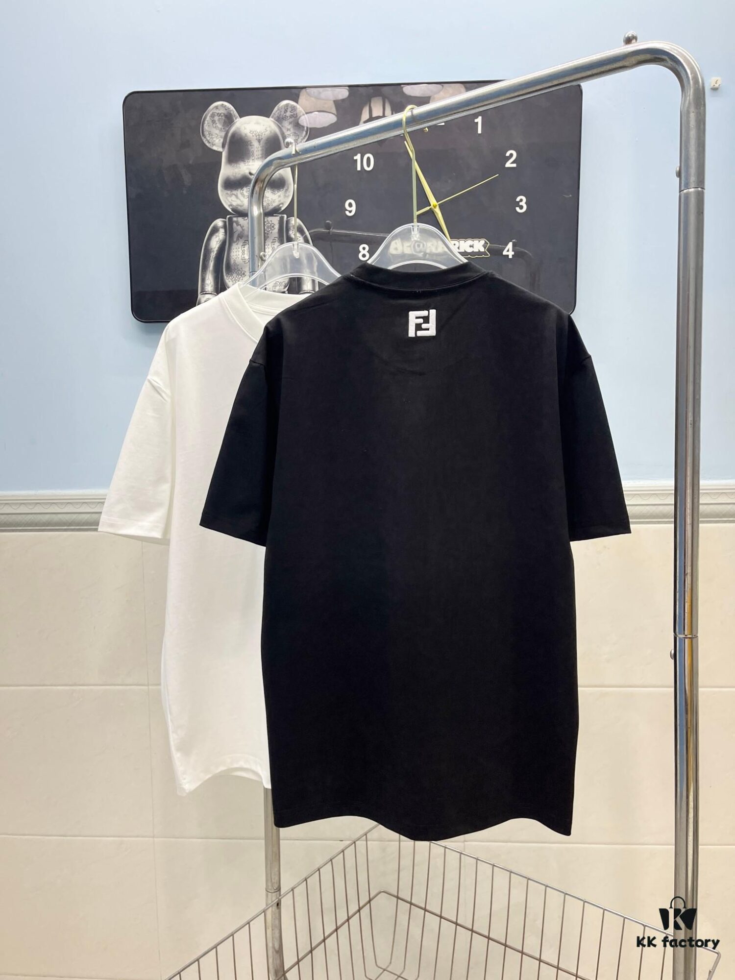 FENDI Men's 3D Embroidered Cotton Short Sleeve T-Shirt, Premium 280g Double-Layer Cotton Fabric, Comfortable and Soft, Spring/Summer New Arrival