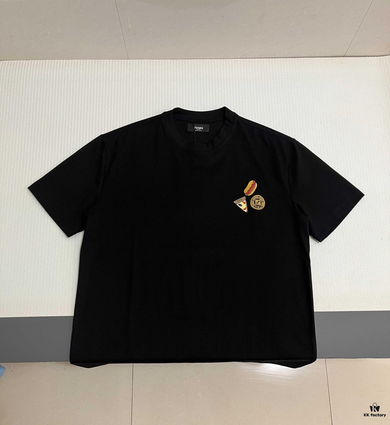 FENDI Men's 3D Embroidered Cotton Short Sleeve T-Shirt, Premium 280g Double-Layer Cotton Fabric, Comfortable and Soft, Spring/Summer New Arrival