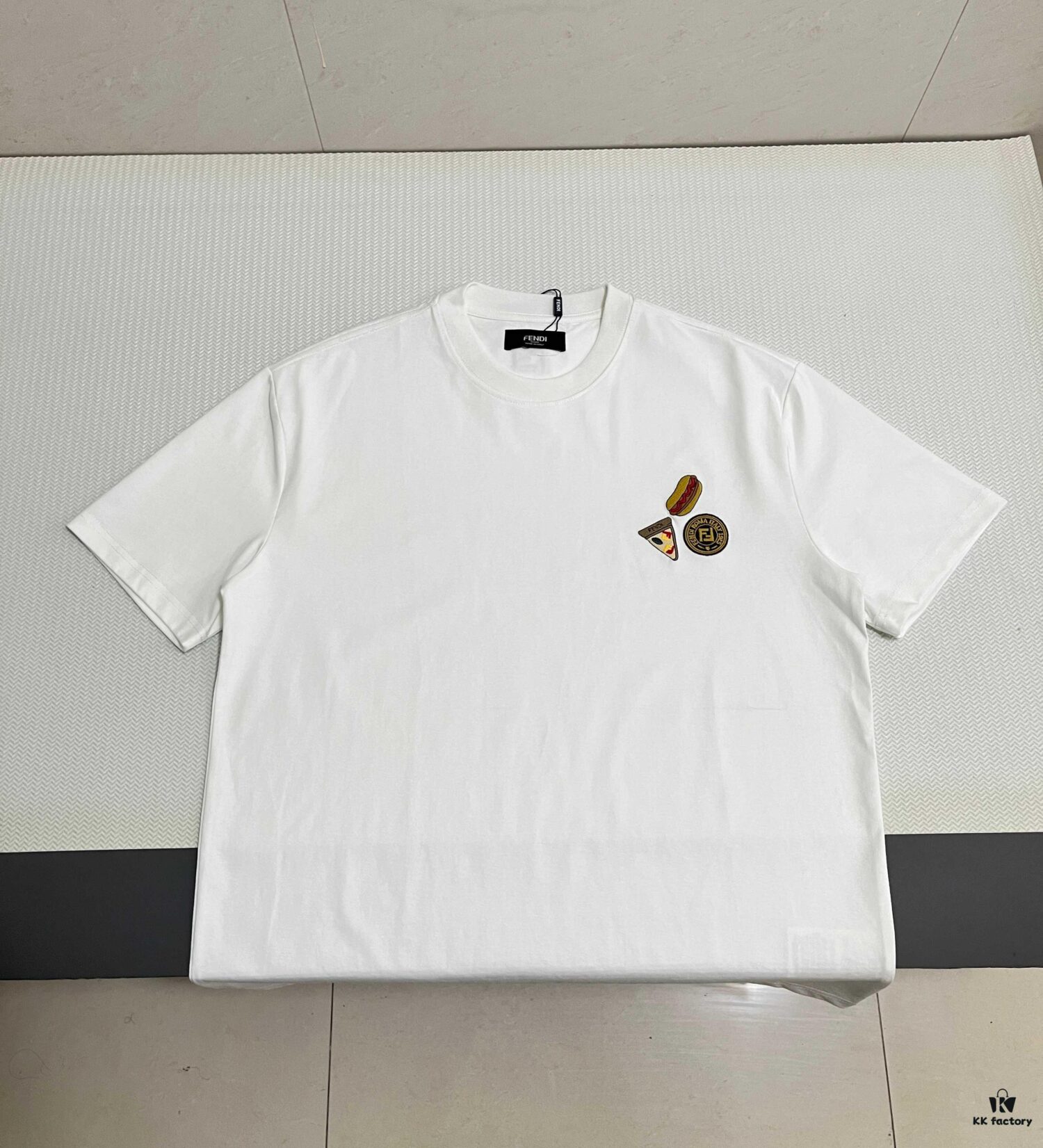 FENDI Men's 3D Embroidered Cotton Short Sleeve T-Shirt, Premium 280g Double-Layer Cotton Fabric, Comfortable and Soft, Spring/Summer New Arrival