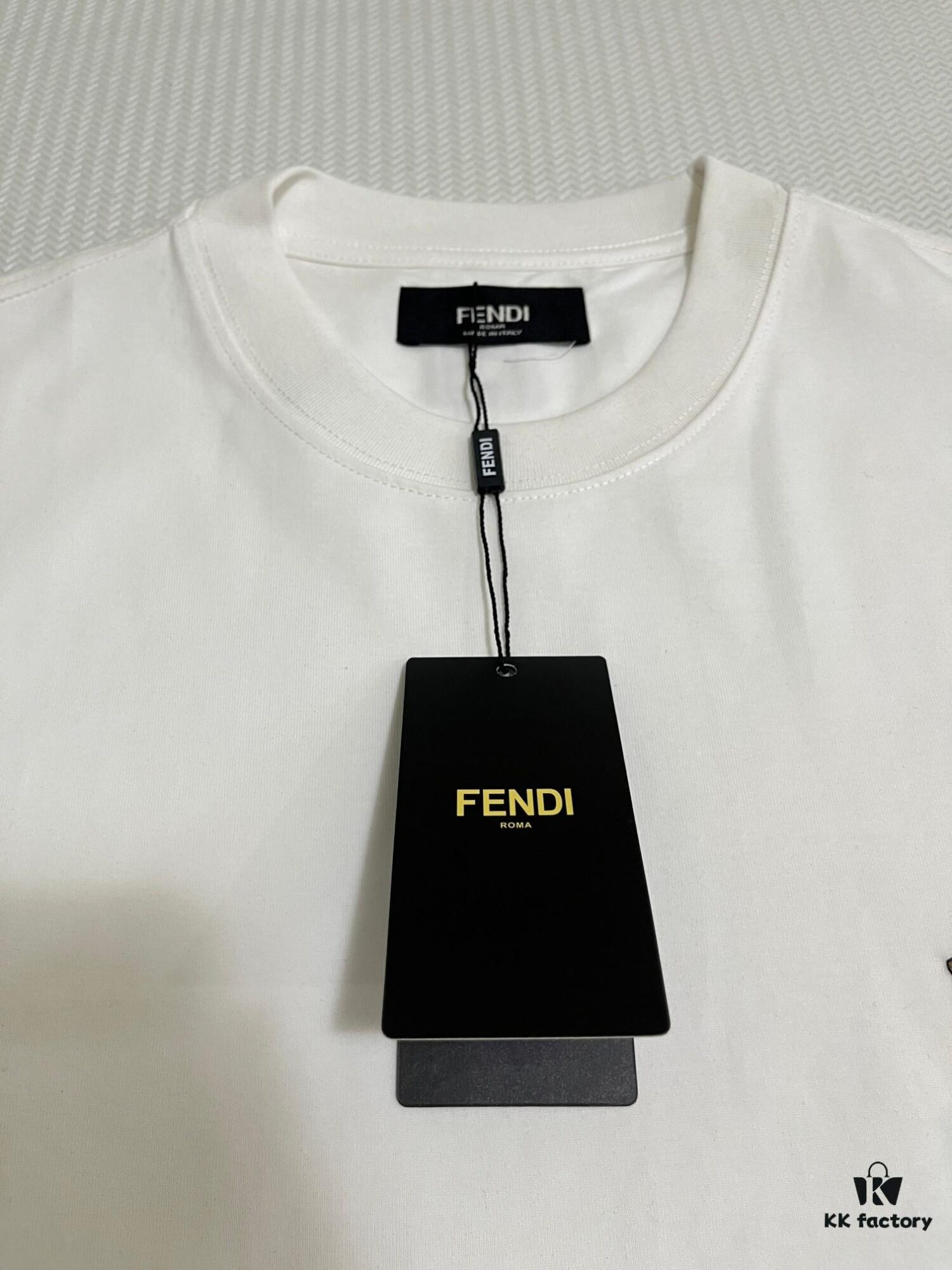 FENDI Men's 3D Embroidered Cotton Short Sleeve T-Shirt, Premium 280g Double-Layer Cotton Fabric, Comfortable and Soft, Spring/Summer New Arrival
