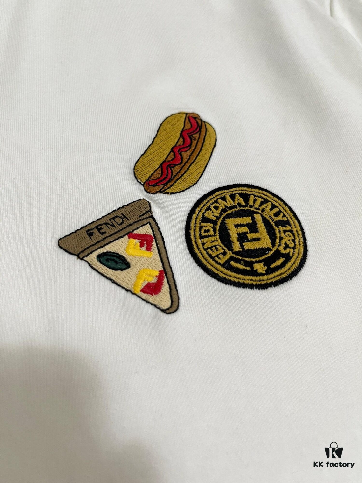 FENDI Men's 3D Embroidered Cotton Short Sleeve T-Shirt, Premium 280g Double-Layer Cotton Fabric, Comfortable and Soft, Spring/Summer New Arrival