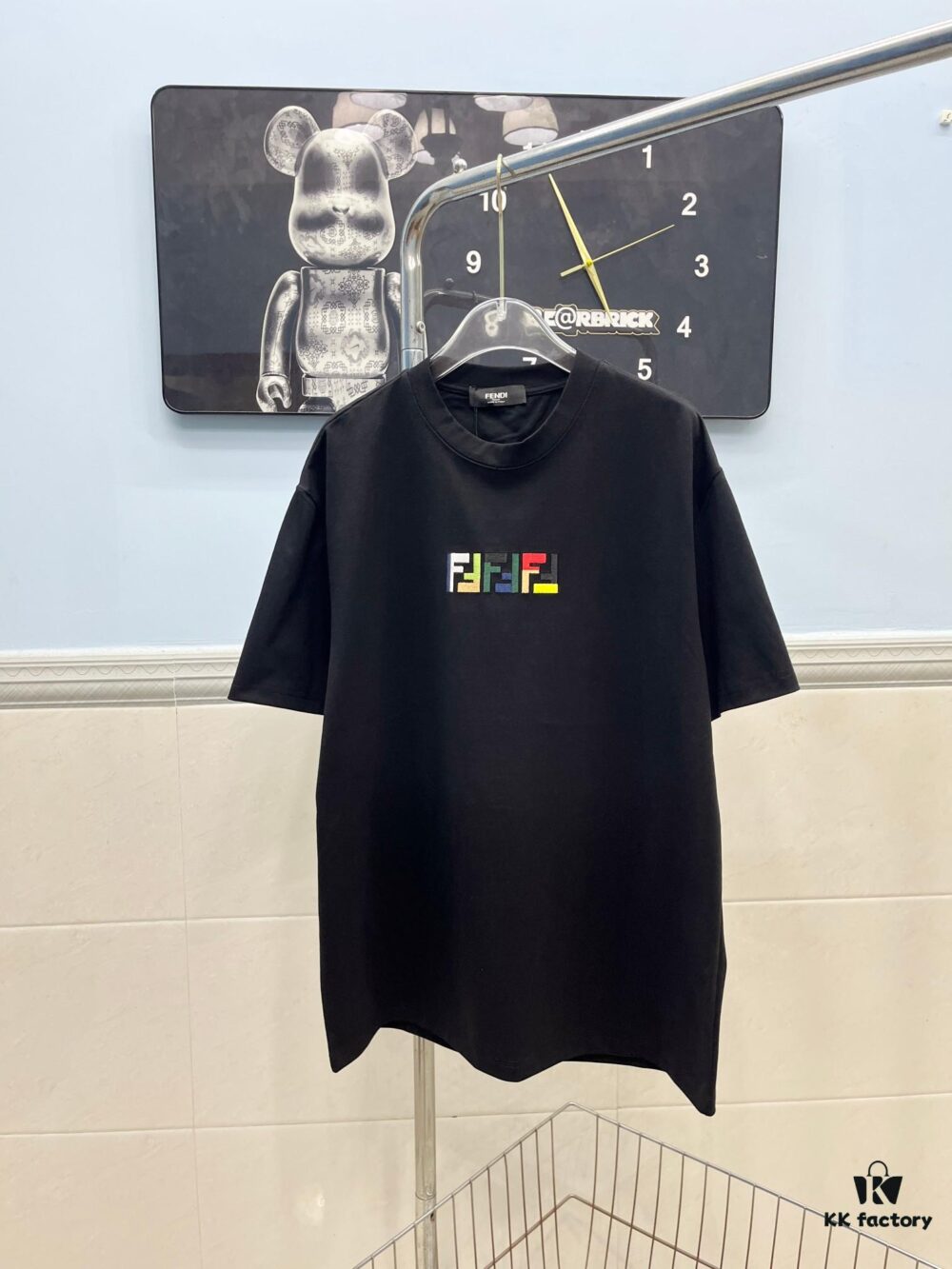 FENDI Men's Premium Cotton Embroidered Casual Short Sleeve T-Shirt, 280g Double-Layer Cotton Fabric, 3D High-End Embroidery, Spring and Summer New Arrival