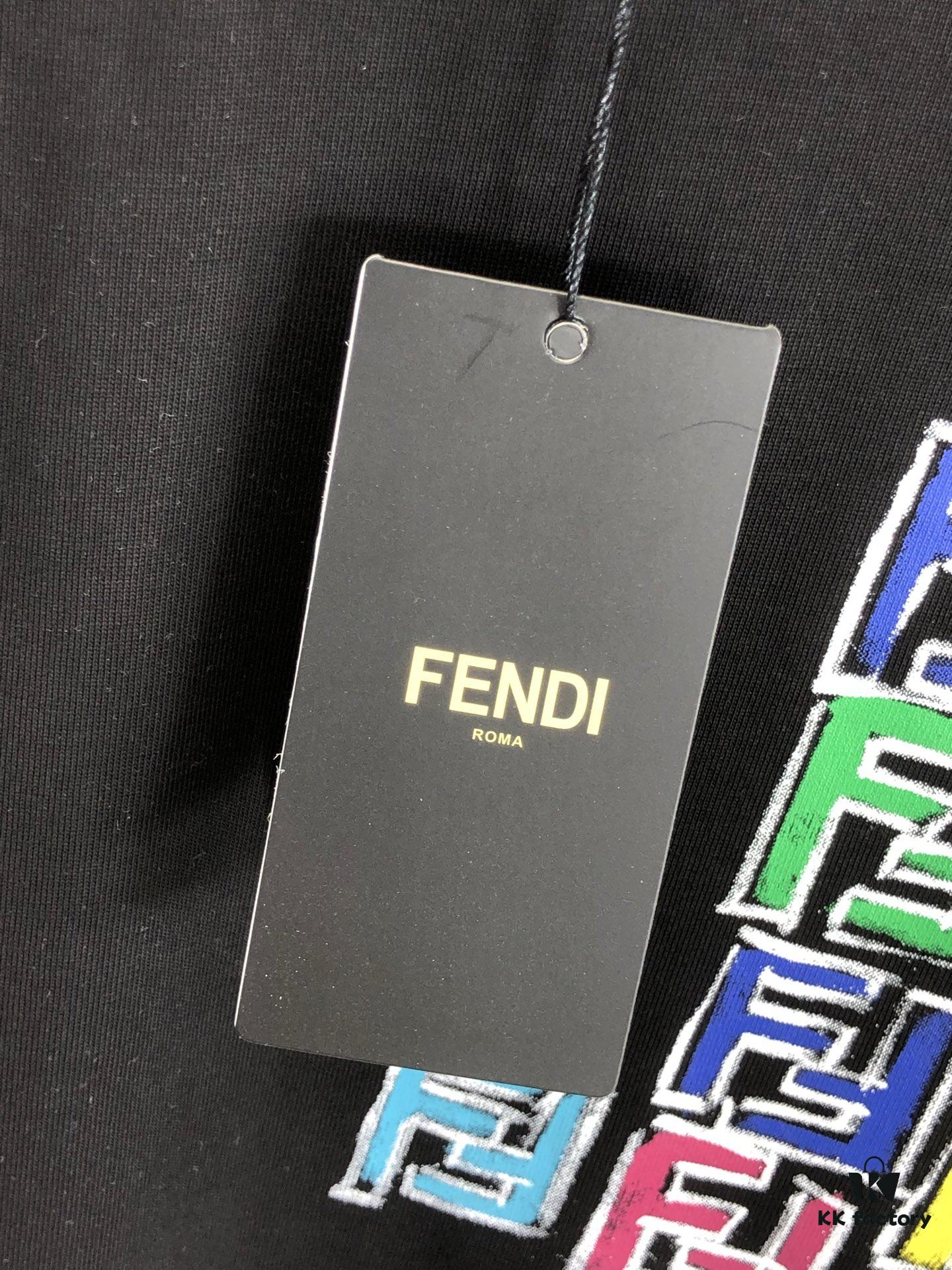 FENDI Fendi 2025 Spring/Summer New Arrival Round Neck Short Sleeve T-Shirt with Hand-Painted Front and Back Print, Made from 320g Double-Yarn Combed Cotton, Slightly Loose Fit, Soft and Substantial Fabric, Unisex Design