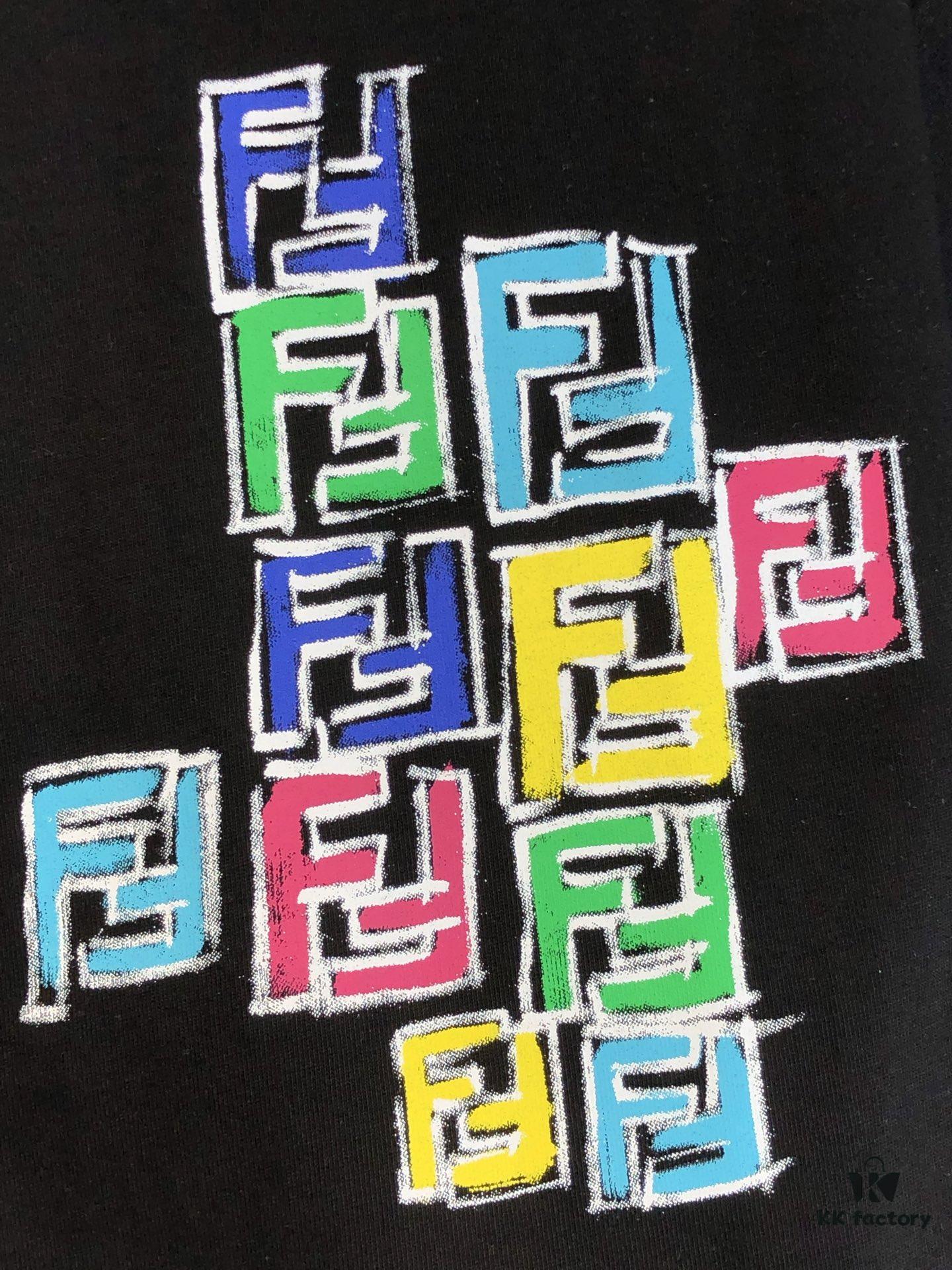 FENDI Fendi 2025 Spring/Summer New Arrival Round Neck Short Sleeve T-Shirt with Hand-Painted Front and Back Print, Made from 320g Double-Yarn Combed Cotton, Slightly Loose Fit, Soft and Substantial Fabric, Unisex Design