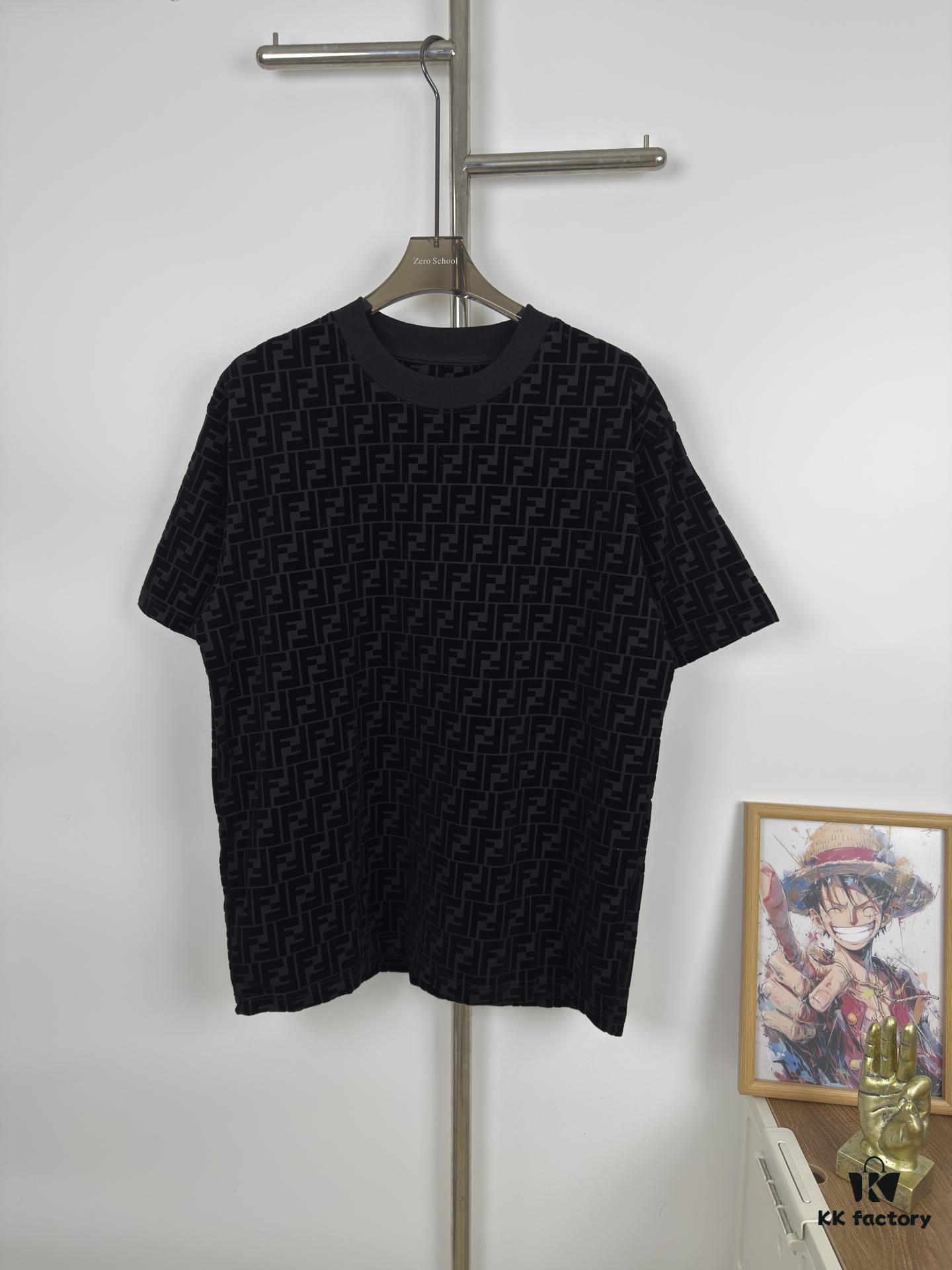 New FENDI Jacquard Velour All-Over Print Short Sleeve T-Shirt Unisex Summer Wear