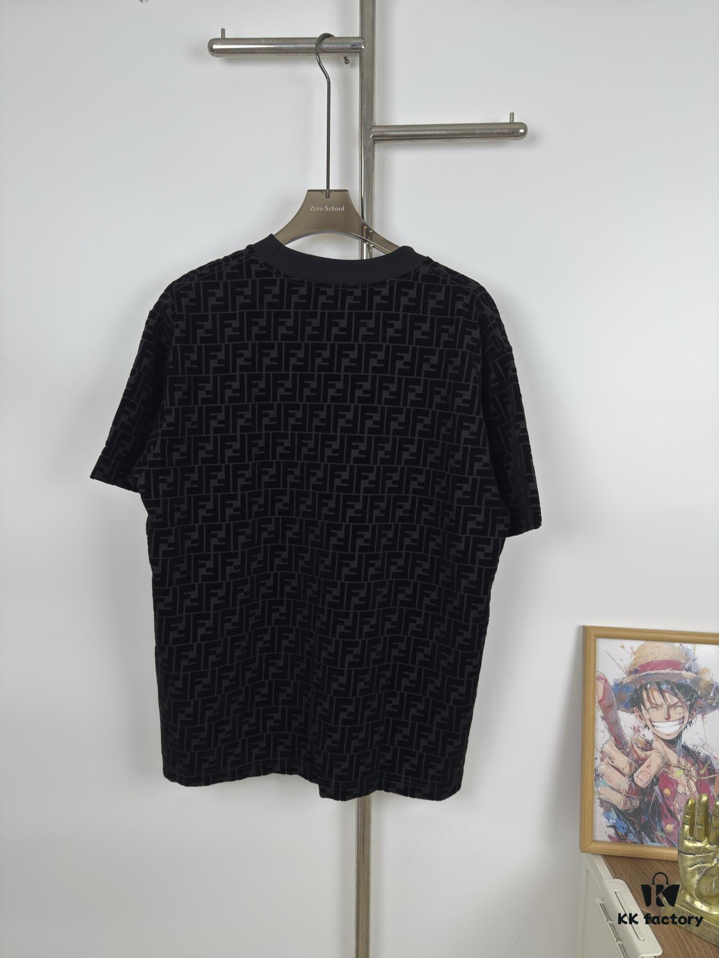 New FENDI Jacquard Velour All-Over Print Short Sleeve T-Shirt Unisex Summer Wear