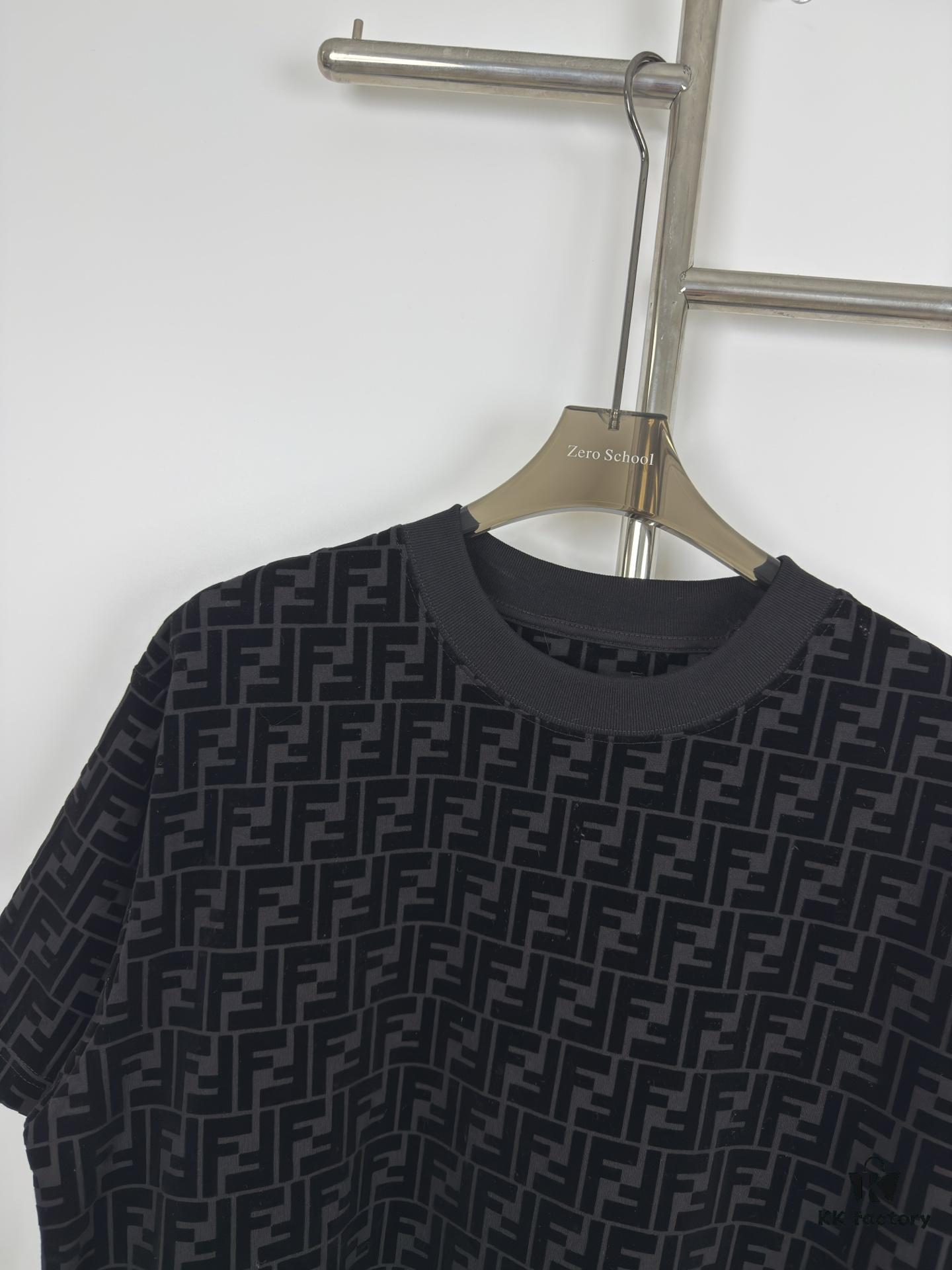 New FENDI Jacquard Velour All-Over Print Short Sleeve T-Shirt Unisex Summer Wear