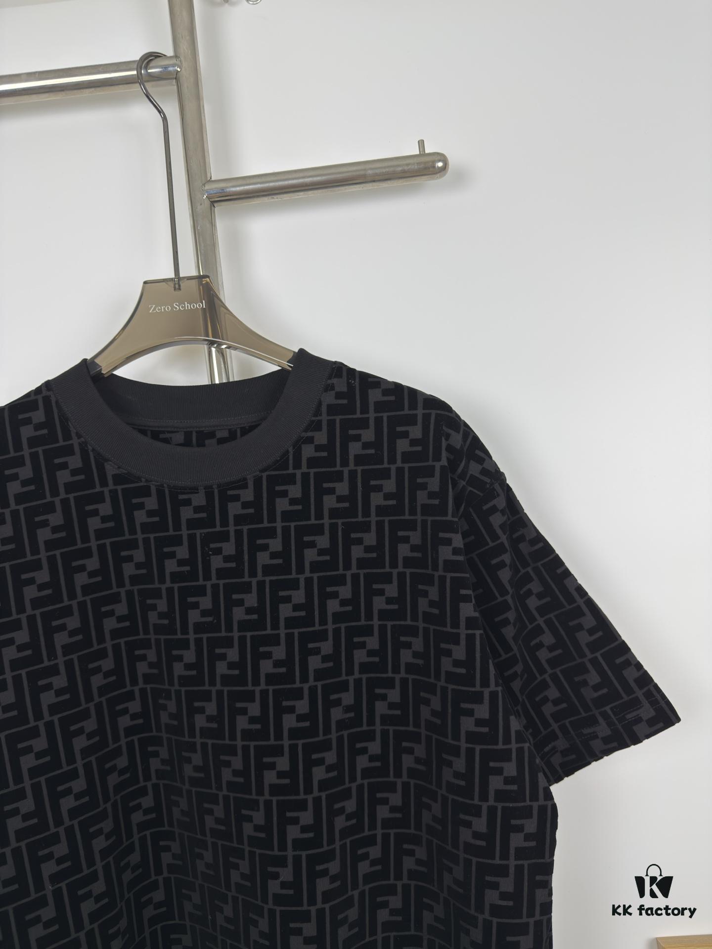 New FENDI Jacquard Velour All-Over Print Short Sleeve T-Shirt Unisex Summer Wear