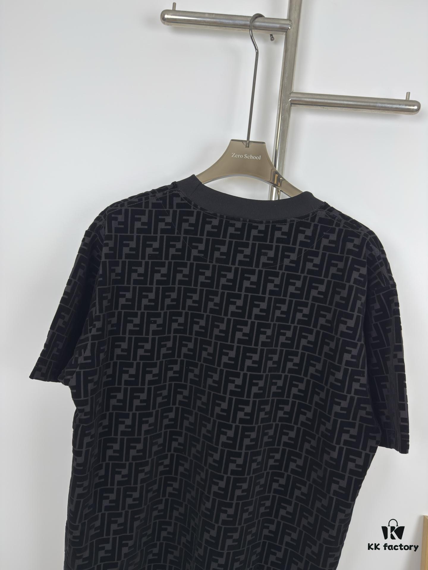 New FENDI Jacquard Velour All-Over Print Short Sleeve T-Shirt Unisex Summer Wear