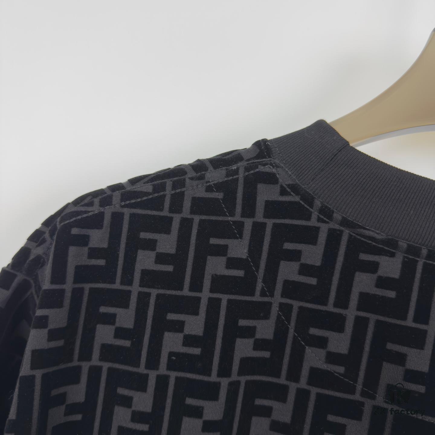 New FENDI Jacquard Velour All-Over Print Short Sleeve T-Shirt Unisex Summer Wear