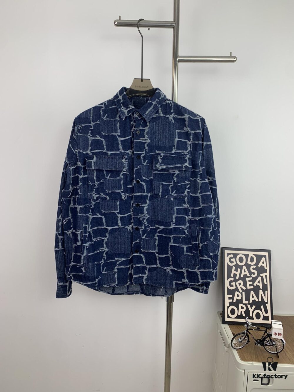 New FENDI Logo Jacquard Denim Shirt with Fringe and Double F Pattern, Spring/Summer 2024 Collection Long Sleeve Casual Shirt