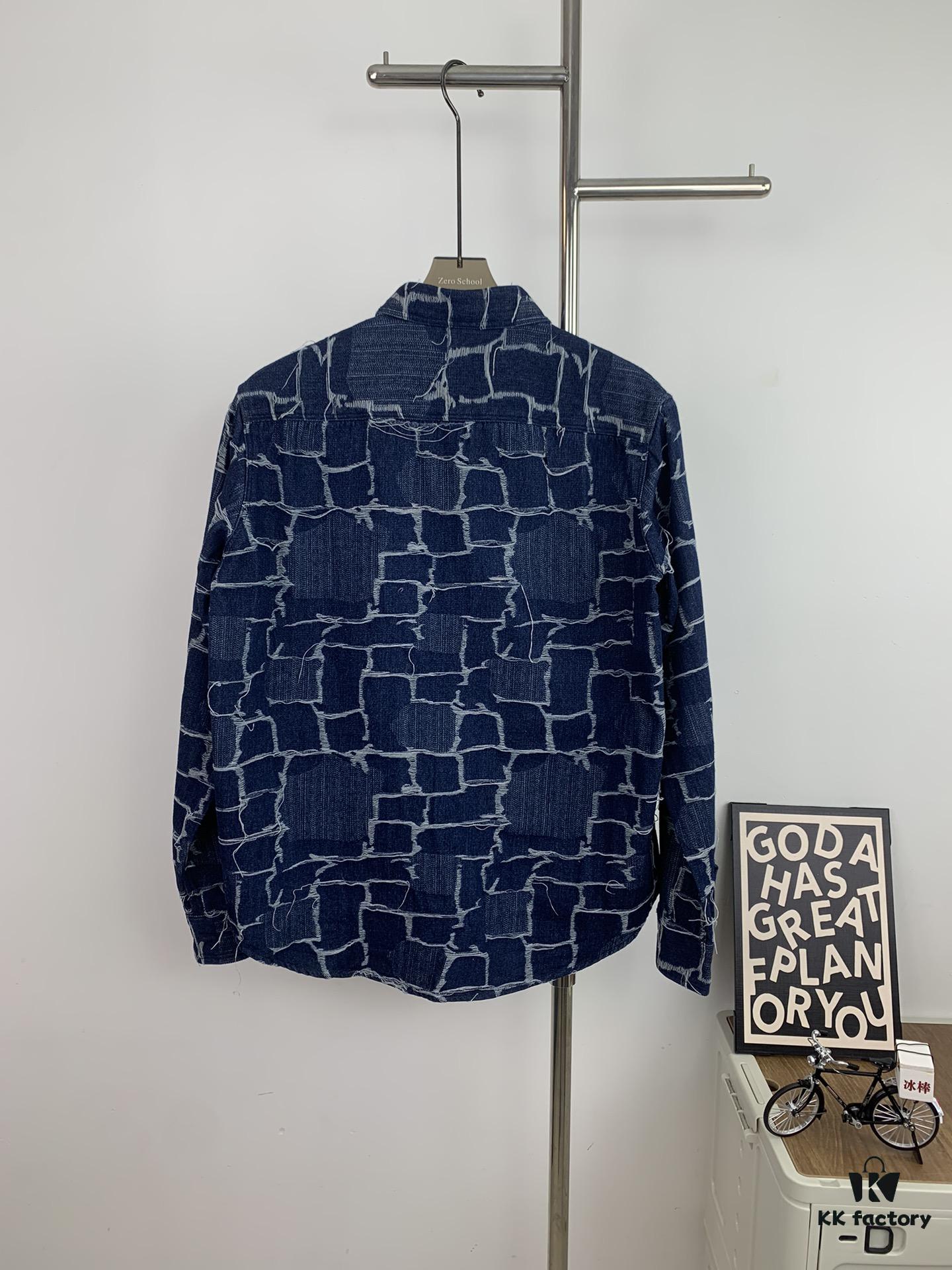 New FENDI Logo Jacquard Denim Shirt with Fringe and Double F Pattern, Spring/Summer 2024 Collection Long Sleeve Casual Shirt