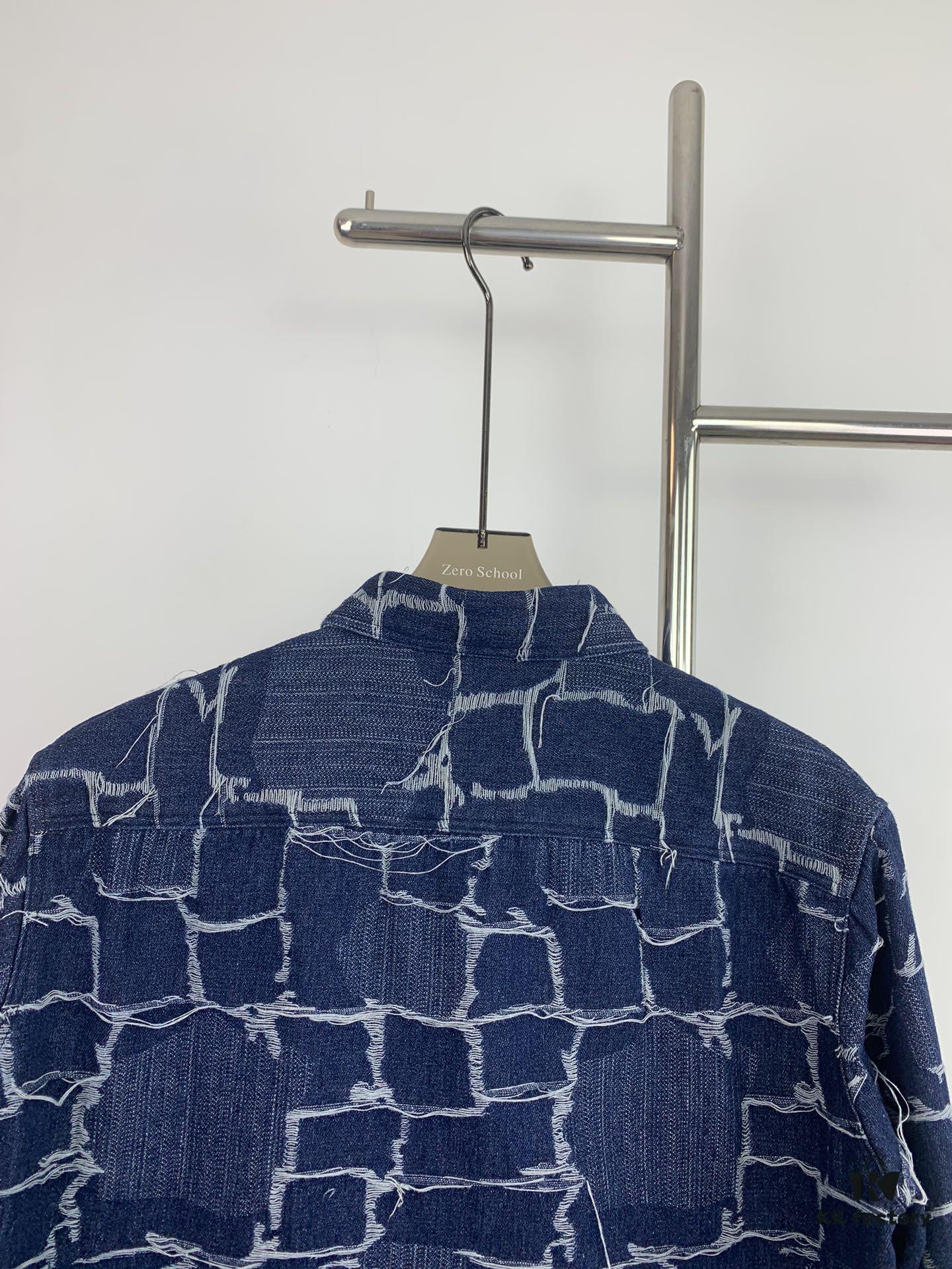 New FENDI Logo Jacquard Denim Shirt with Fringe and Double F Pattern, Spring/Summer 2024 Collection Long Sleeve Casual Shirt