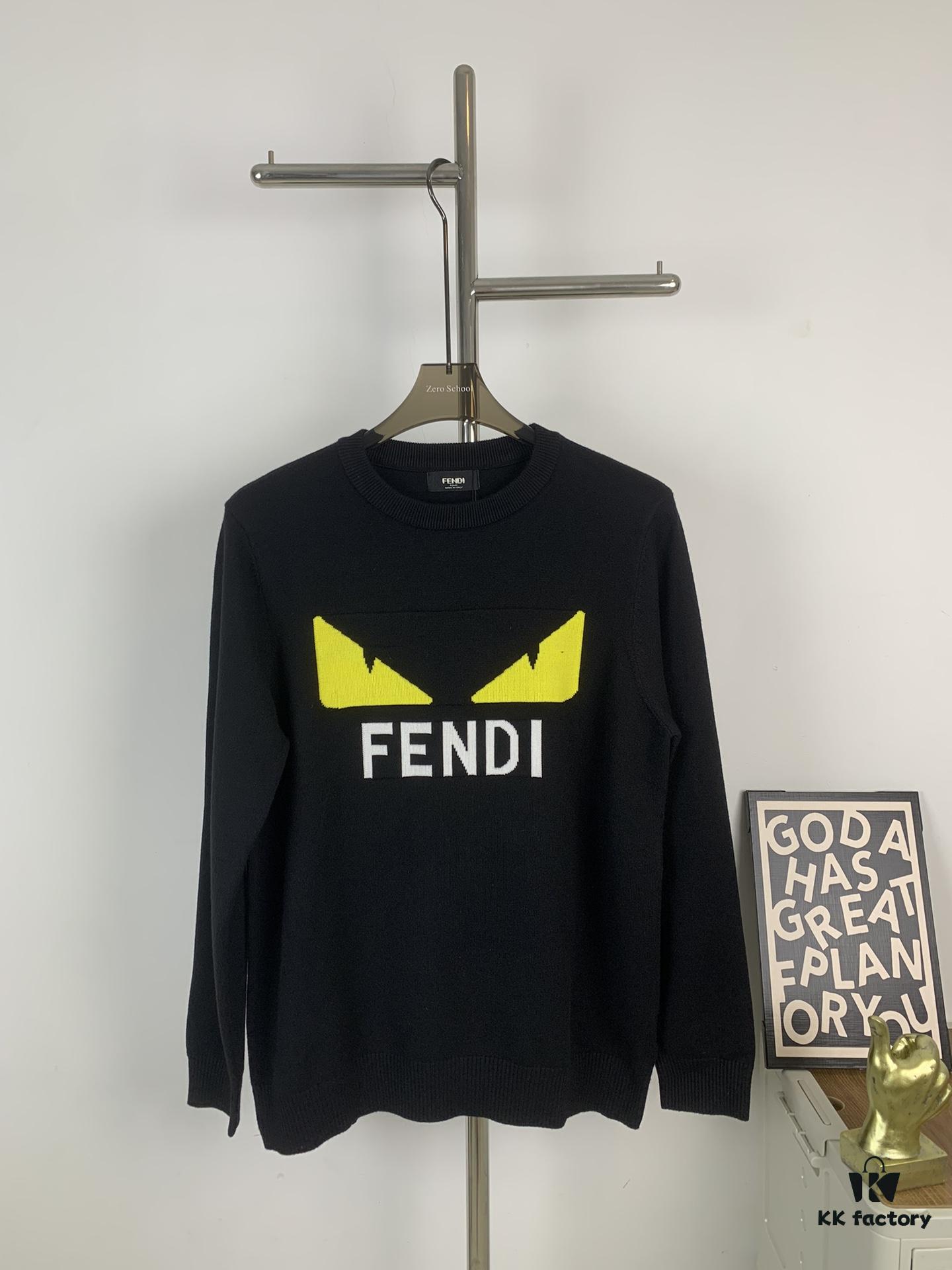 New FENDI Monogram 'Big Demon Eye' Jacquard Knit Short-Sleeve T-Shirt Unisex