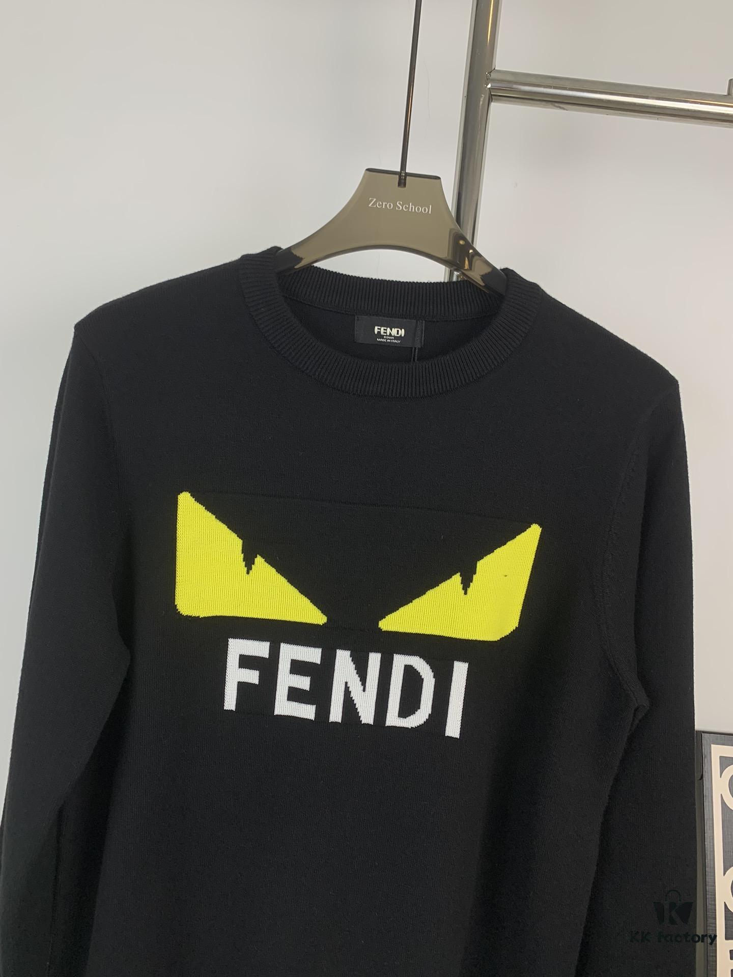 New FENDI Monogram 'Big Demon Eye' Jacquard Knit Short-Sleeve T-Shirt Unisex