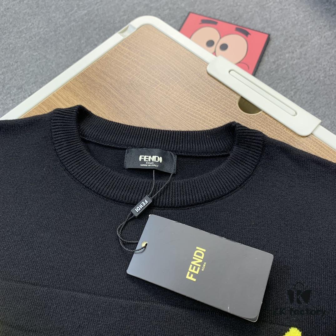 New FENDI Monogram 'Big Demon Eye' Jacquard Knit Short-Sleeve T-Shirt Unisex