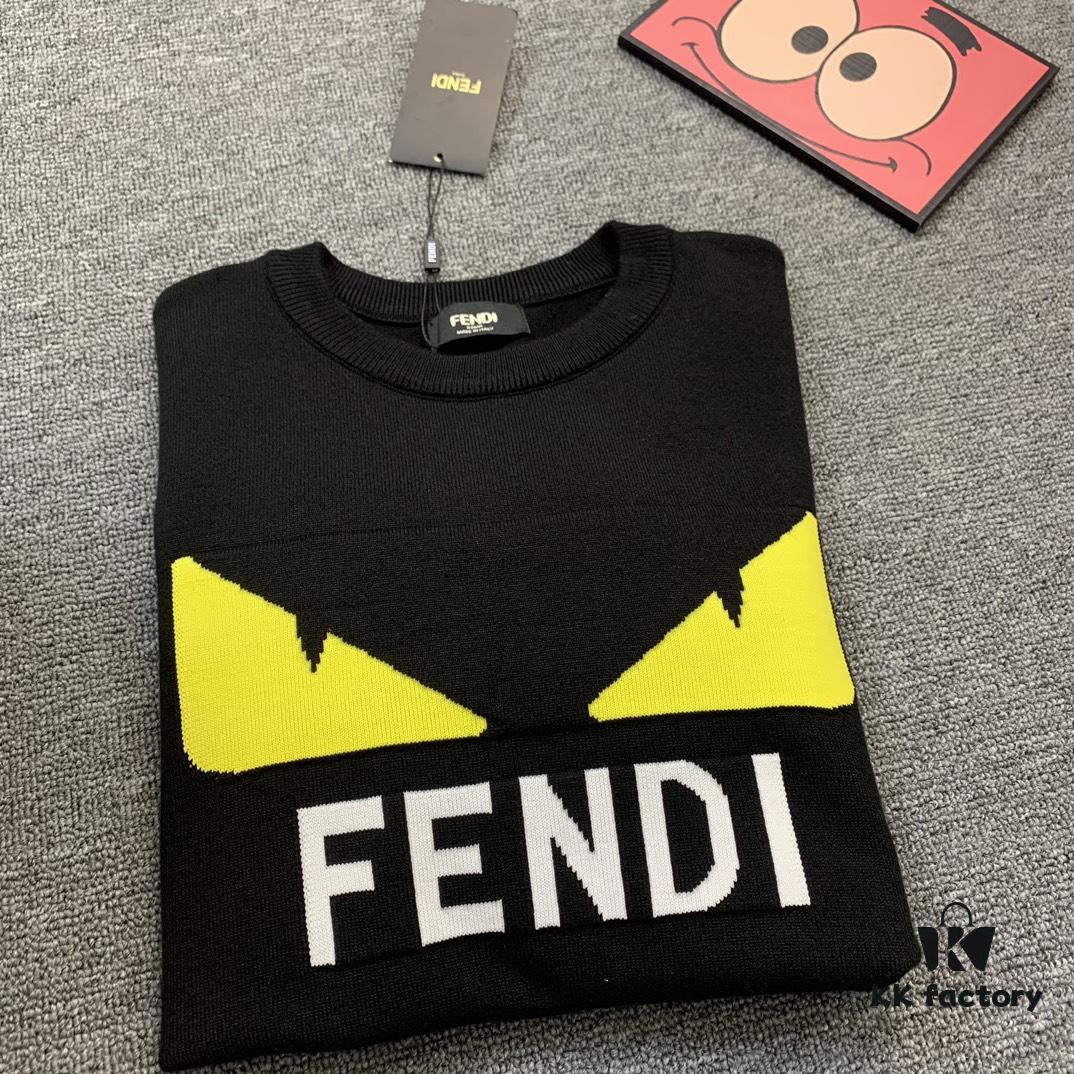 New FENDI Monogram 'Big Demon Eye' Jacquard Knit Short-Sleeve T-Shirt Unisex