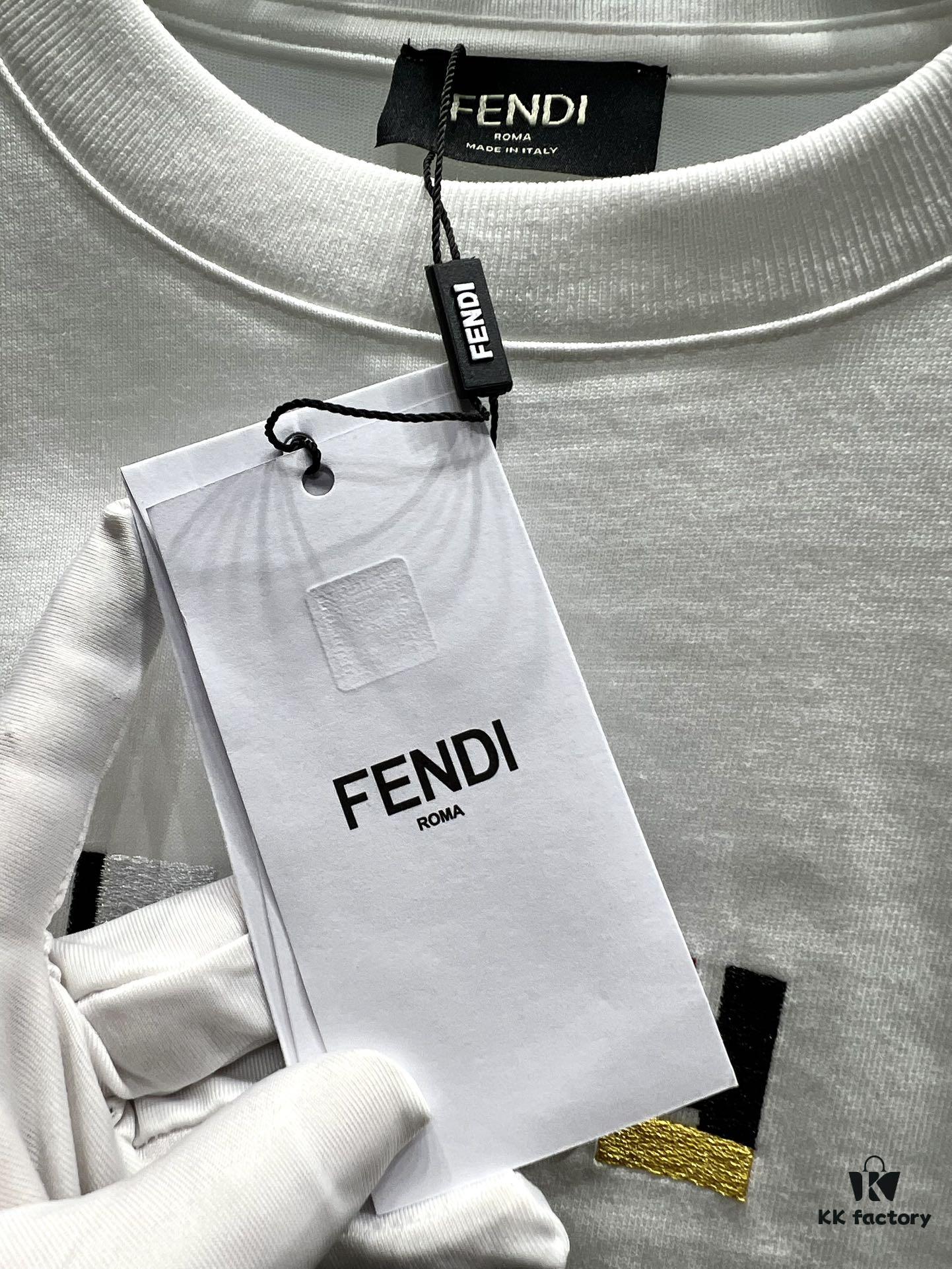 FENDI* Fendi Candy-Colored Embroidered Short Sleeve T-Shirt
