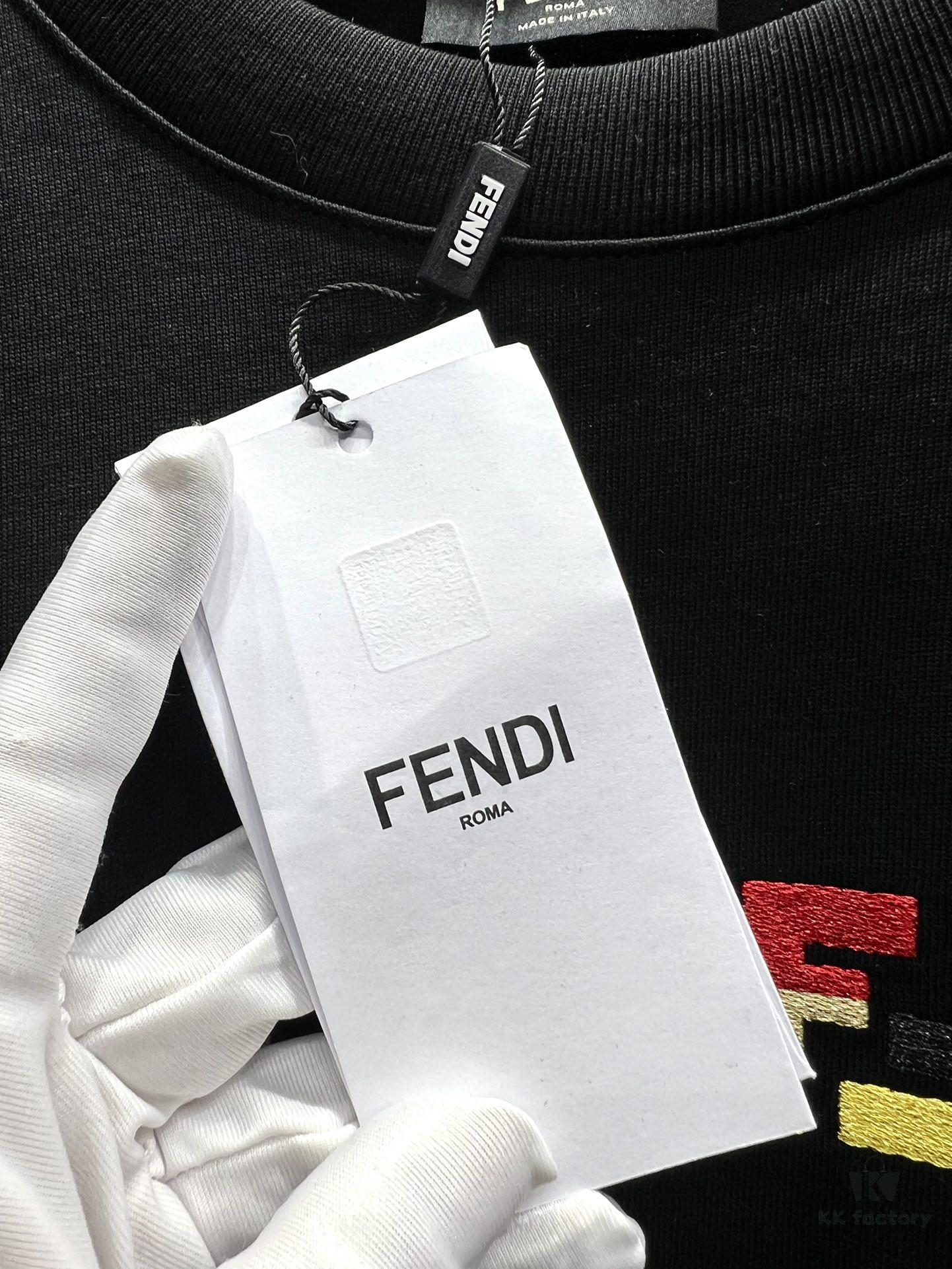 FENDI Candy-colored Embroidered Short Sleeve T-Shirt