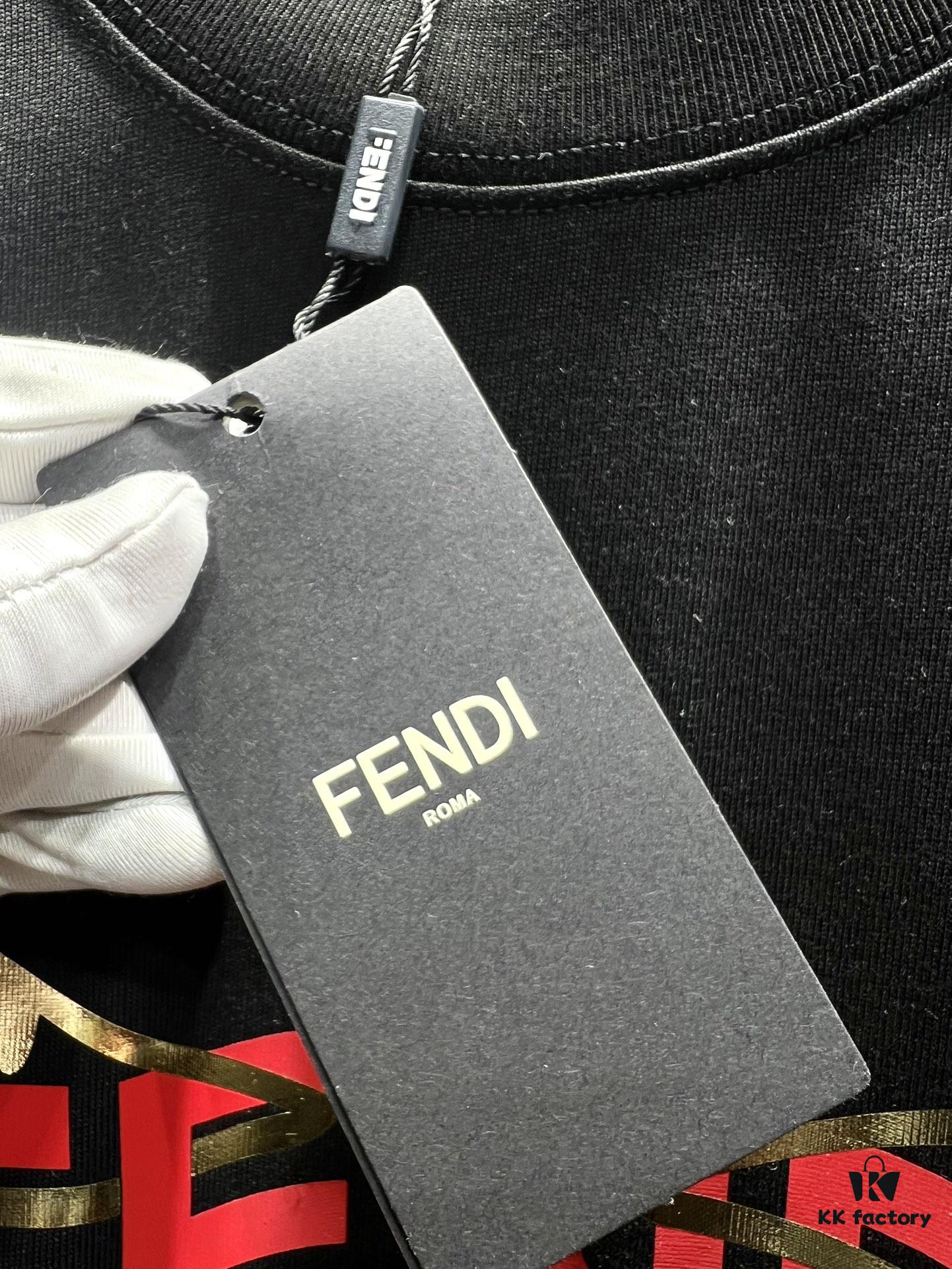 FENDI Fluorescent Logo Print Short Sleeve T-Shirt