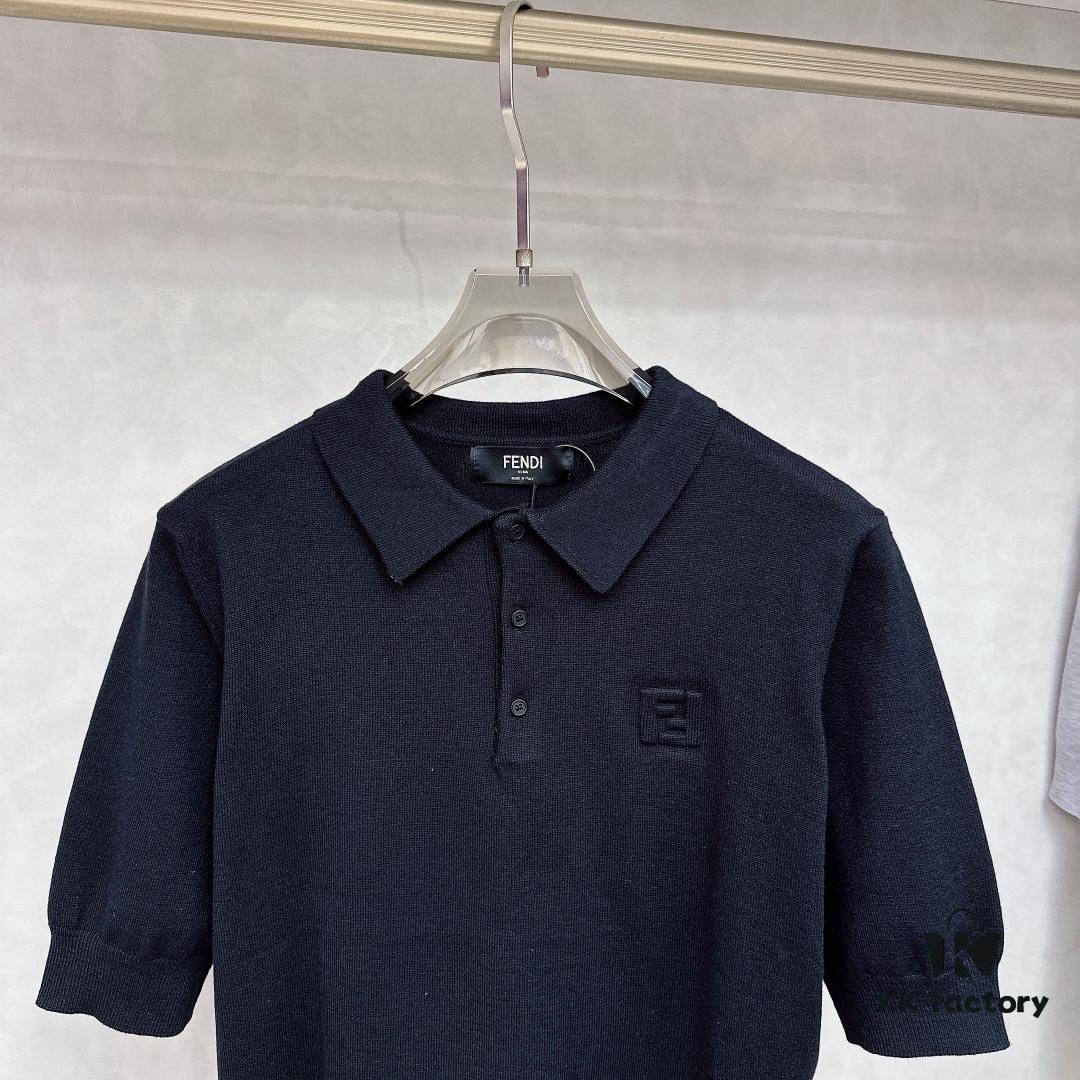 FENDI Men's Spring-Summer Knitted Short-Sleeve Casual T-Shirt, Exclusive High-End Original Order, Premium Custom Fabric, Soft and Comfortable