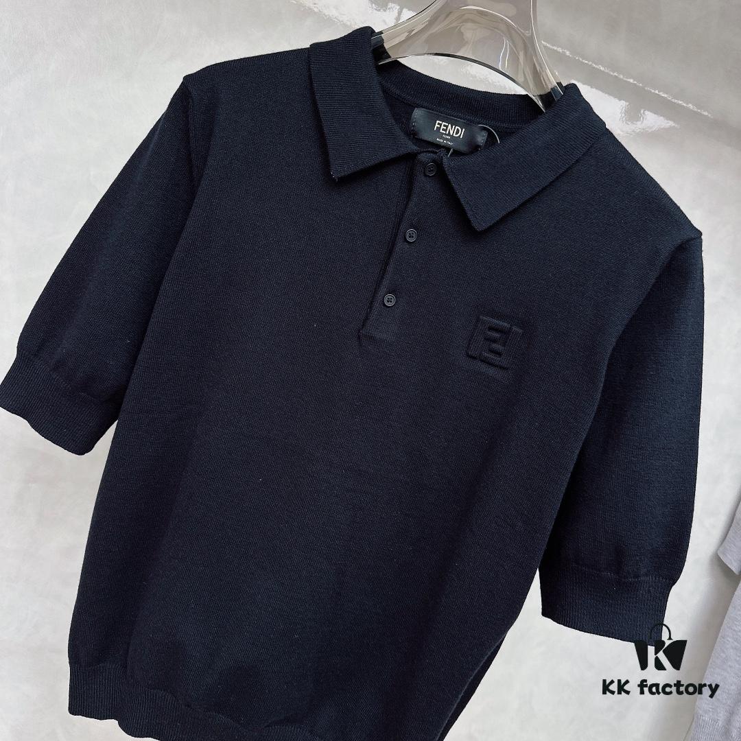 FENDI Men's Spring-Summer Knitted Short-Sleeve Casual T-Shirt, Exclusive High-End Original Order, Premium Custom Fabric, Soft and Comfortable