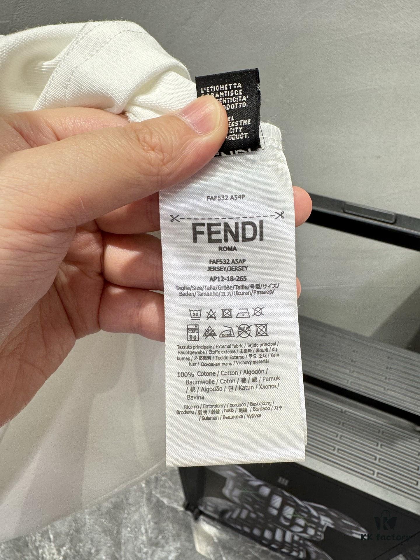 FENDI 25SS New Arrival Crew Neck T-Shirt! Must-Have for Fashion Enthusiasts! Custom 3D Rubber Brand Lettering on Chest, Classic Colorways with Stylish Appeal, Youthful and Energetic Design. Crafted from 280g High-Quality Cotton for Exceptional Comfort and Soft, Premium Touch.