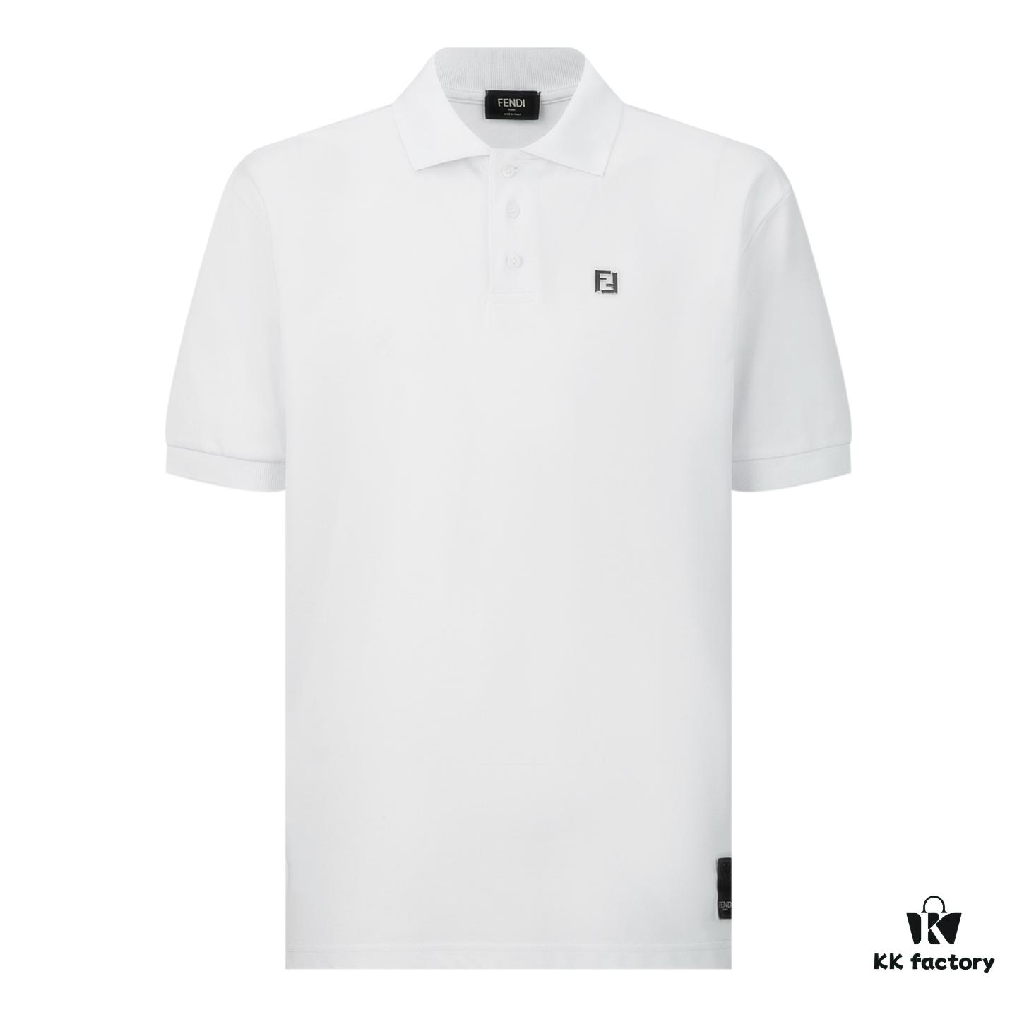 FENDI FF Logo Embossed Knit Polo Shirt with Metal Hardware