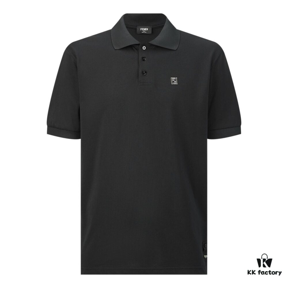 FENDI FF Logo Embellished Polo Shirt with Turn-down Collar