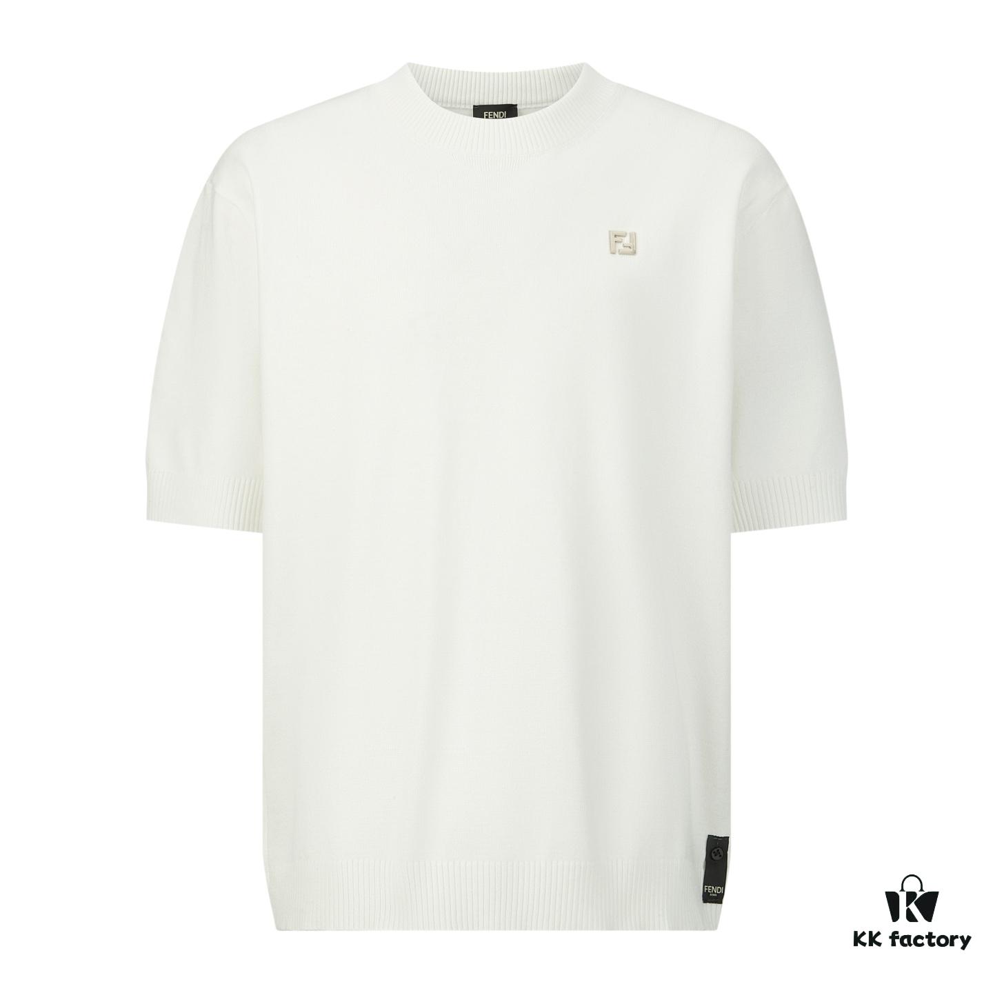 FENDI FF Logo Cotton-Wool Knit Short Sleeve Sweater