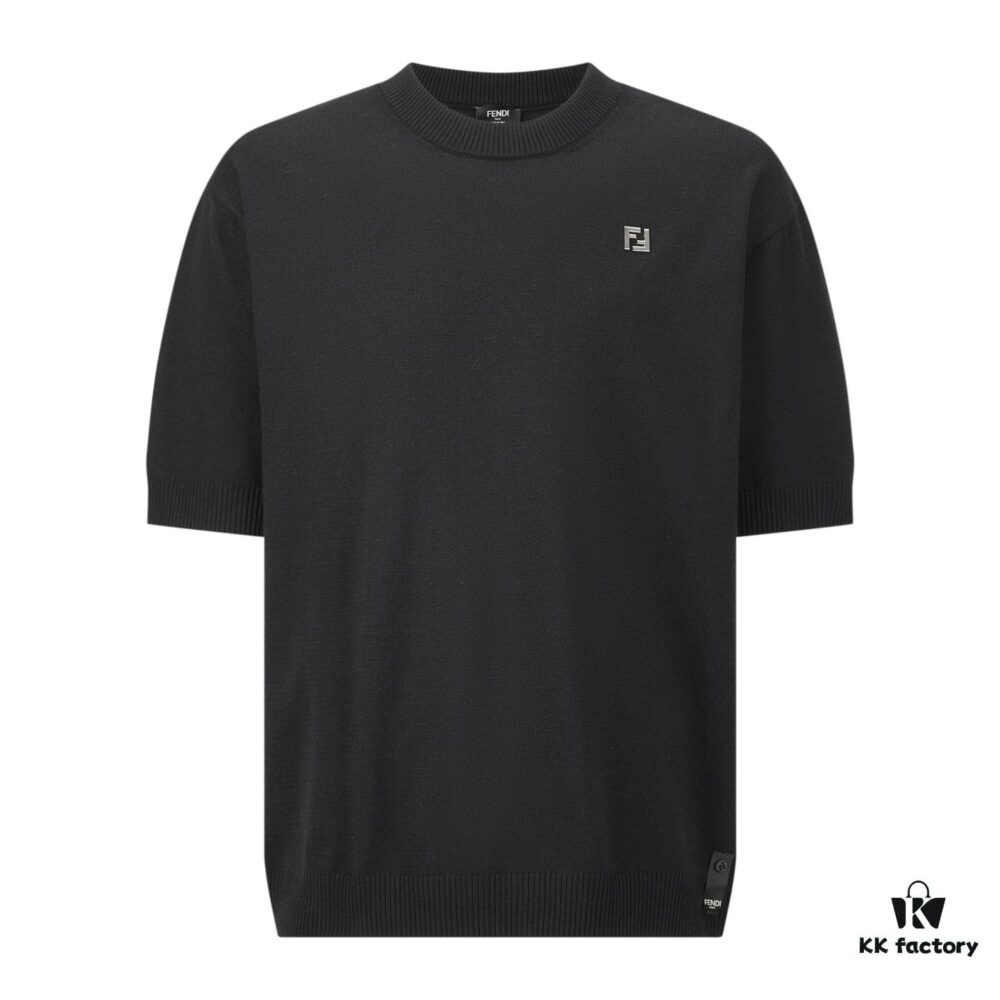 FENDI FF Logo Cotton-Wool Knit Short Sleeve Sweater