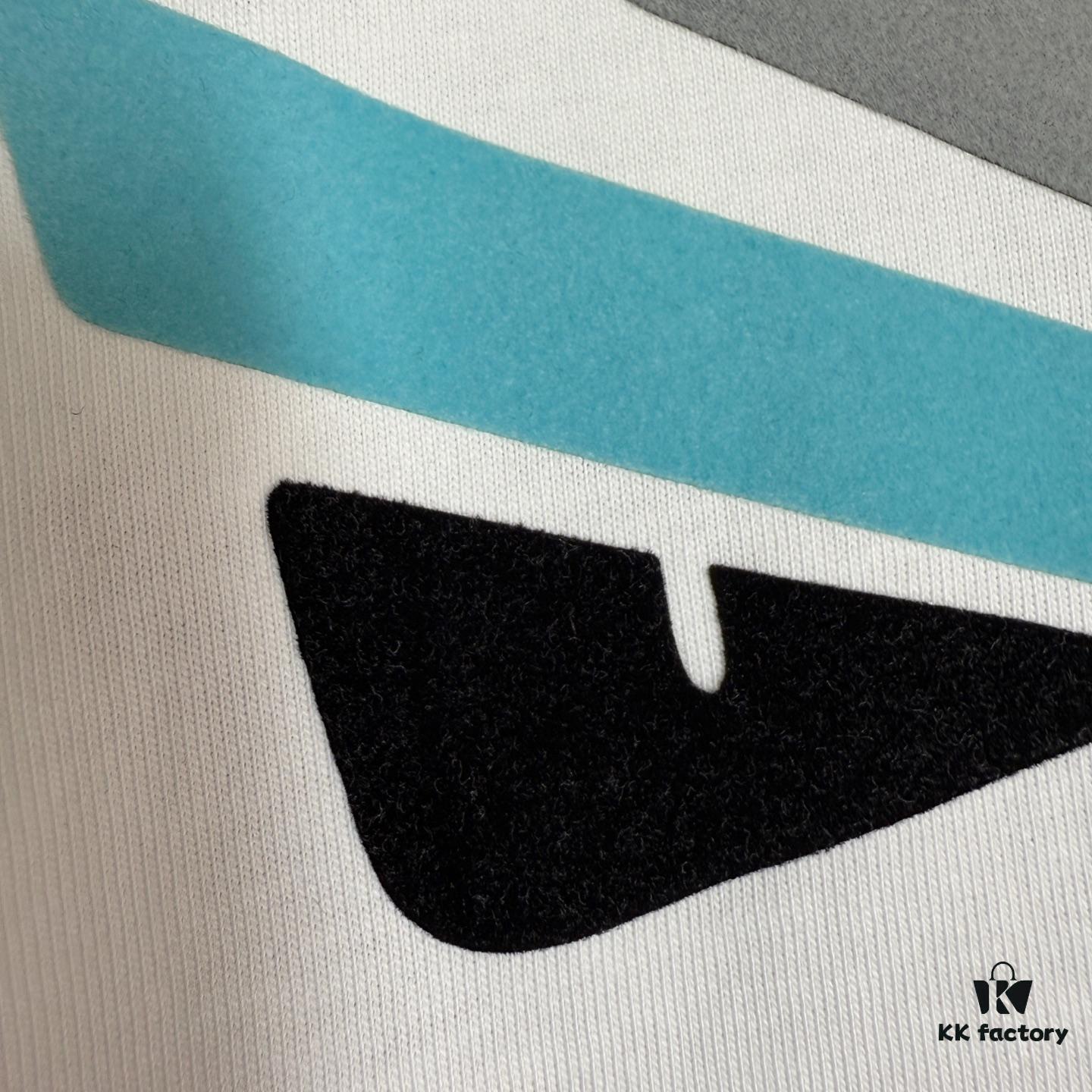 FENDI Round-Neck Short-Sleeve T-Shirt with Eye Print, Made of Pure Cotton Fabric Featuring Golden Snake-Eye Design on Front, Embellished with Logo Letter Printing, Mother-of-Pearl Buttons, Constructed with 50S Two-Ply 260g Fabric, Exquisite Detailing Between Prints Without Fraying or Overspilling