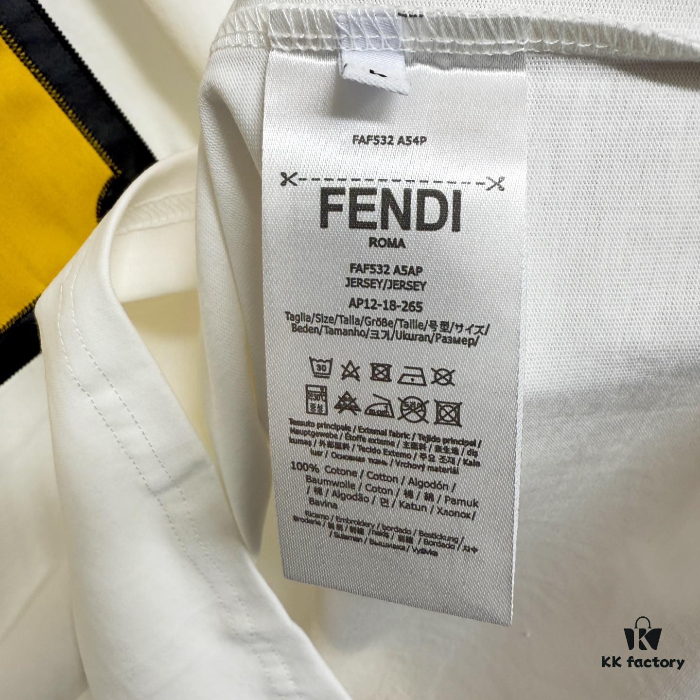 FENDI Panelled Leather Letter Appliqué Round-Neck Short-Sleeve T-Shirt