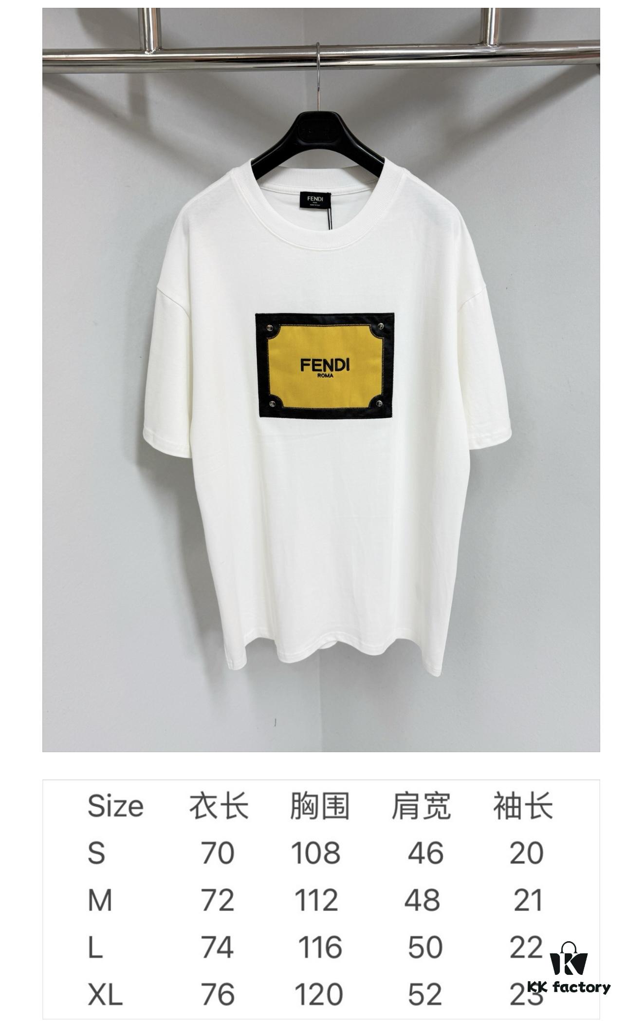 FENDI Panelled Leather Letter Appliqué Round-Neck Short-Sleeve T-Shirt