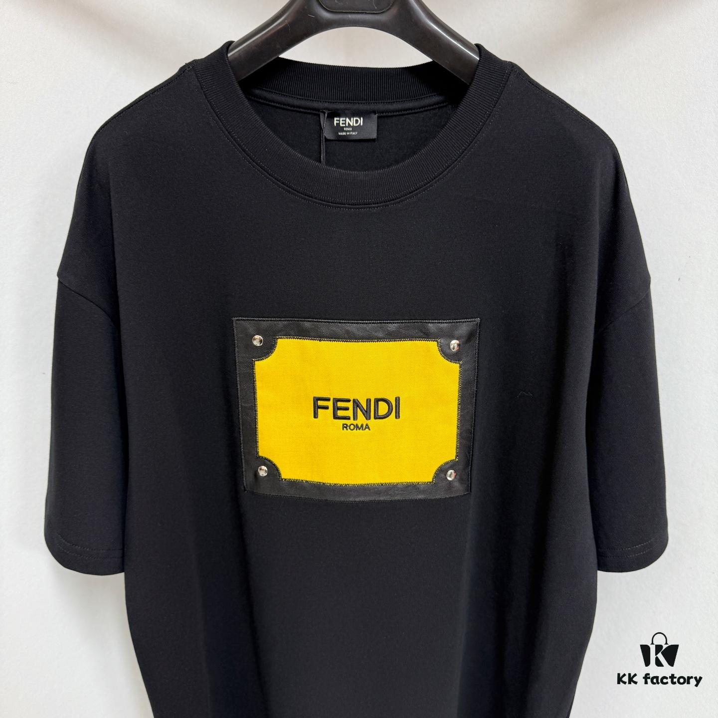 FENDI Cotton Blend Letter Appliqué Round Neck Short Sleeve T-Shirt