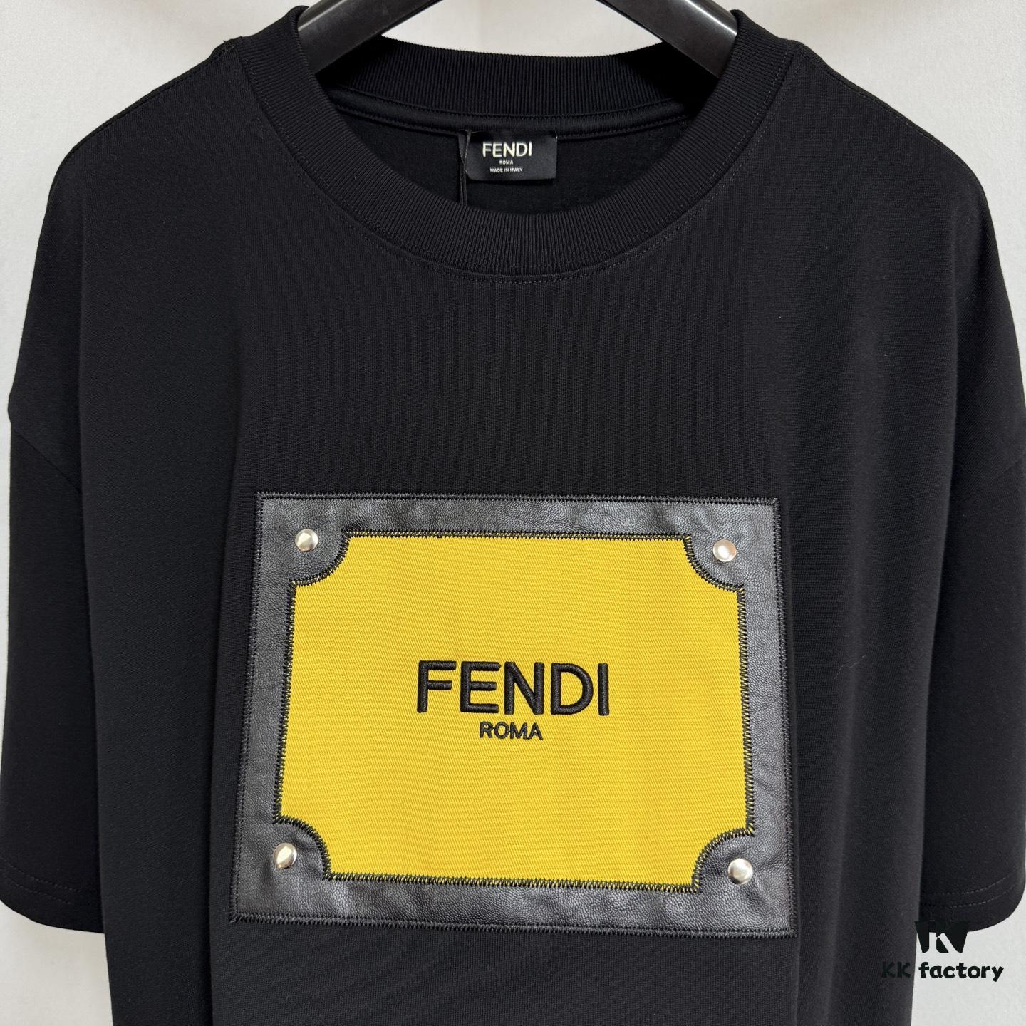 FENDI Cotton Blend Letter Appliqué Round Neck Short Sleeve T-Shirt