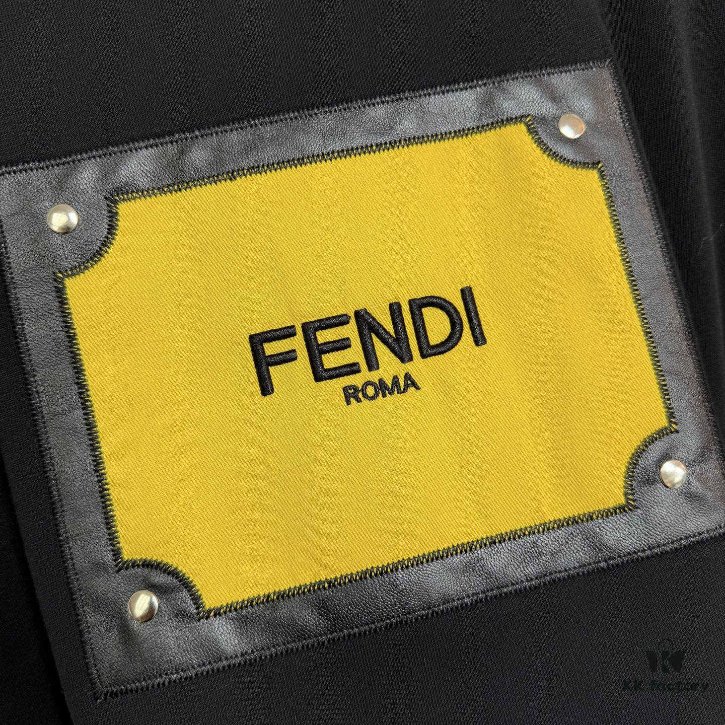 FENDI Cotton Blend Letter Appliqué Round Neck Short Sleeve T-Shirt